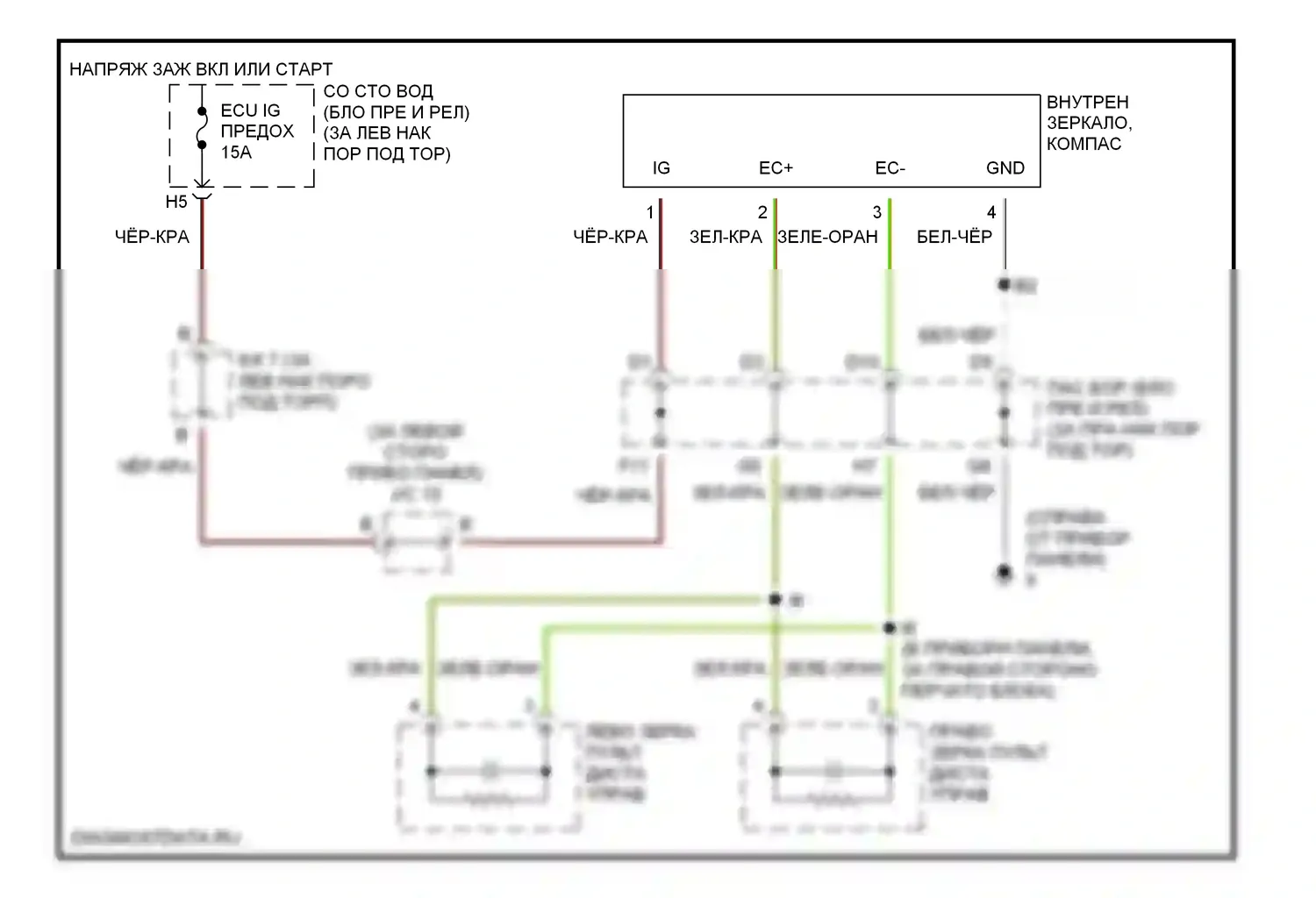 GS Lexus III (2004-2007): Электросхема электрохромного зеркала 