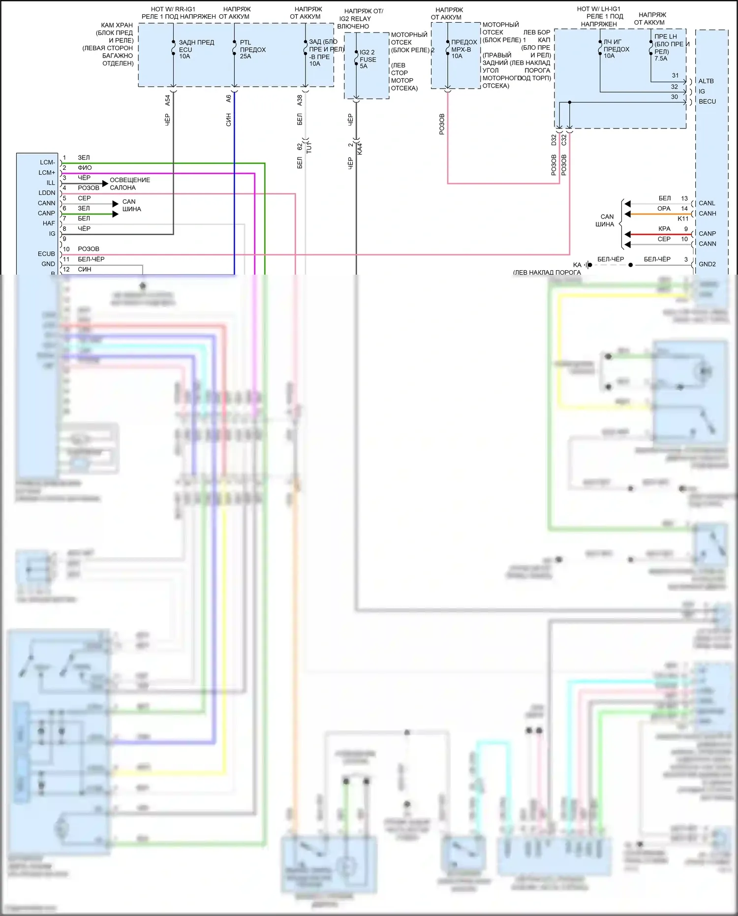 GS Lexus IV рестайлинг (2015-2020): Электросхема устройства открытия и закрытия соединительной линии питания 