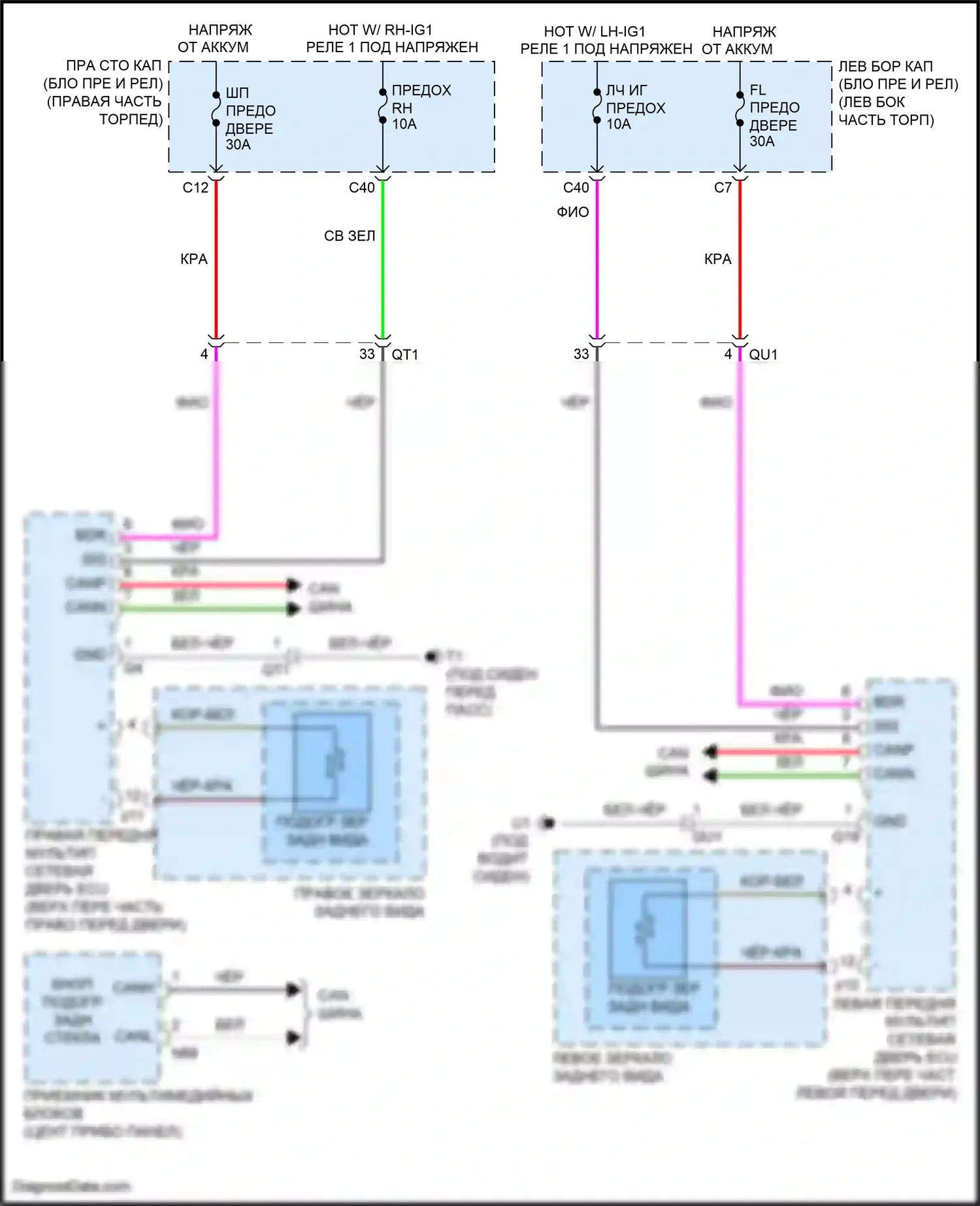 GS Lexus IV рестайлинг (2015-2020): Электросхема обогреваемых зеркал 