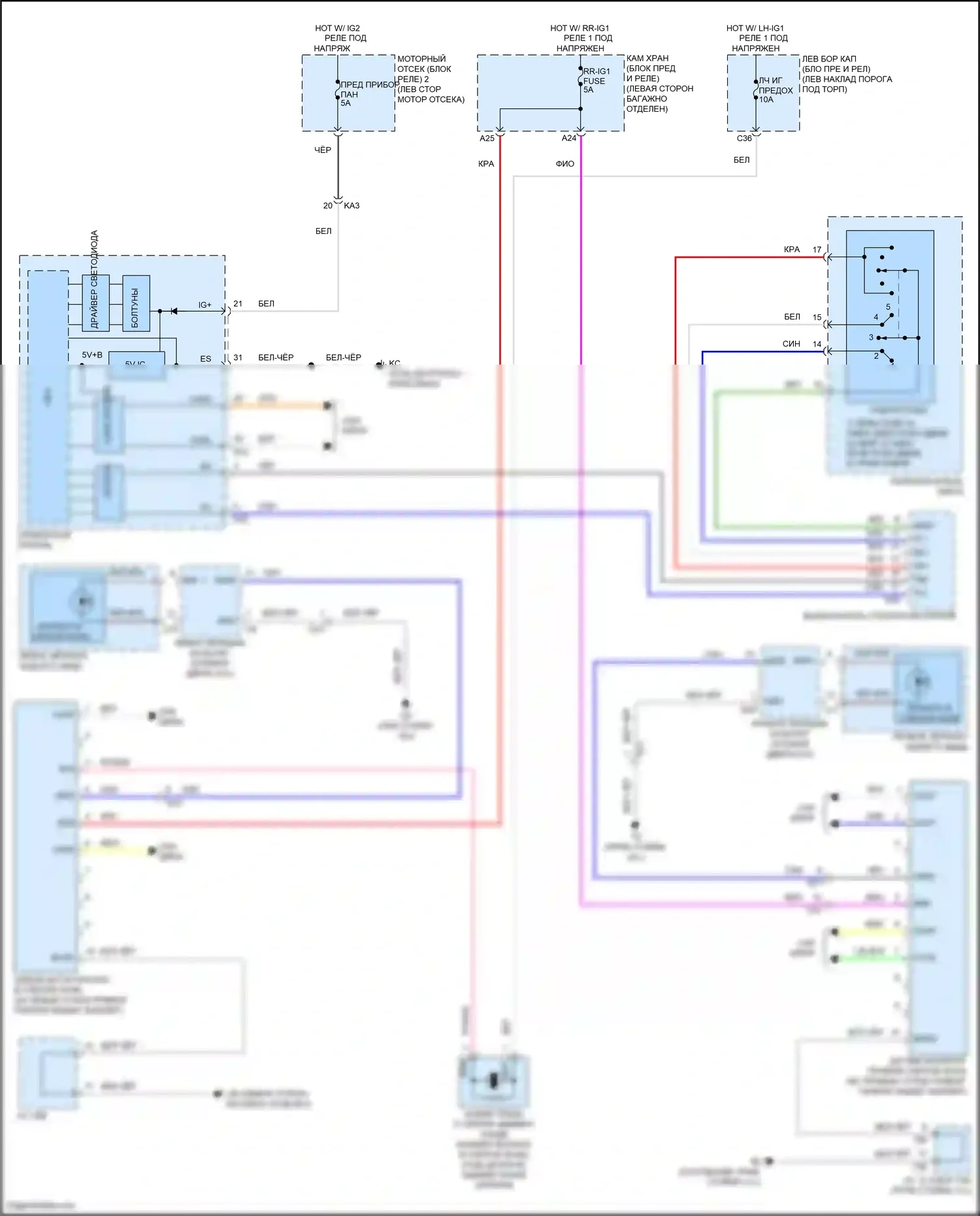 GS Lexus IV рестайлинг (2015-2020): Электросхема мониторинга в слепой зоне 