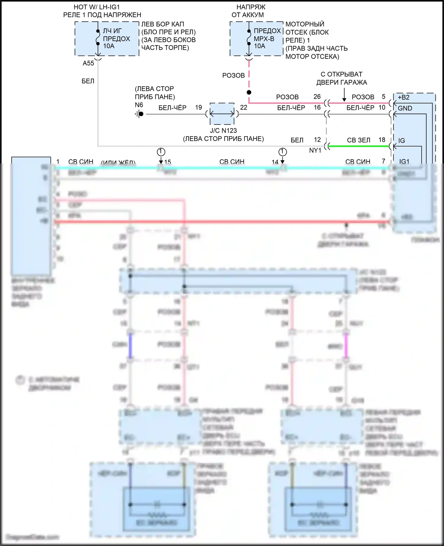 GS Lexus IV рестайлинг (2015-2020): Электросхема электрохромного зеркала 