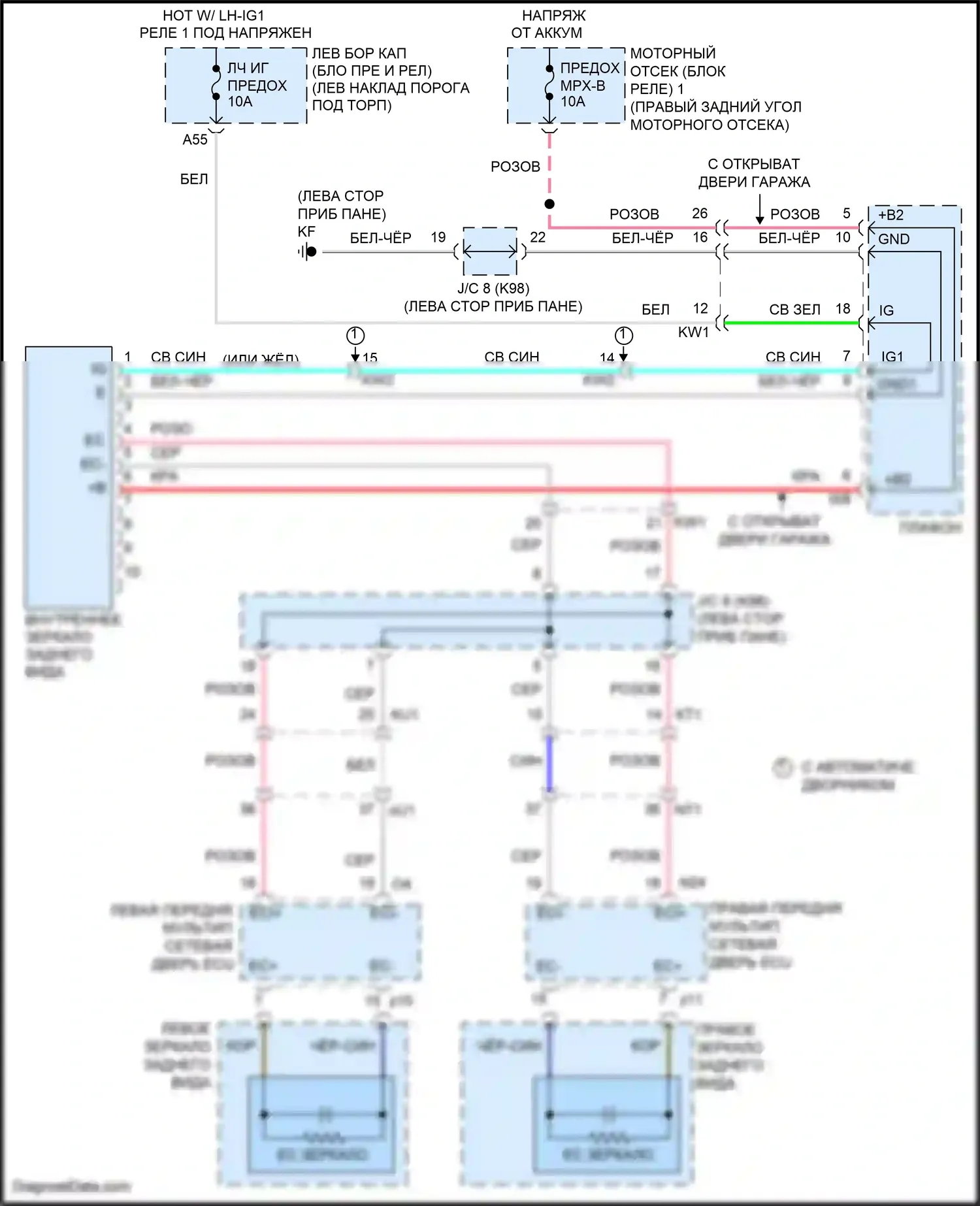 GS Lexus IV рестайлинг (2015-2020): Электросхема управления зеркалами заднего вида 