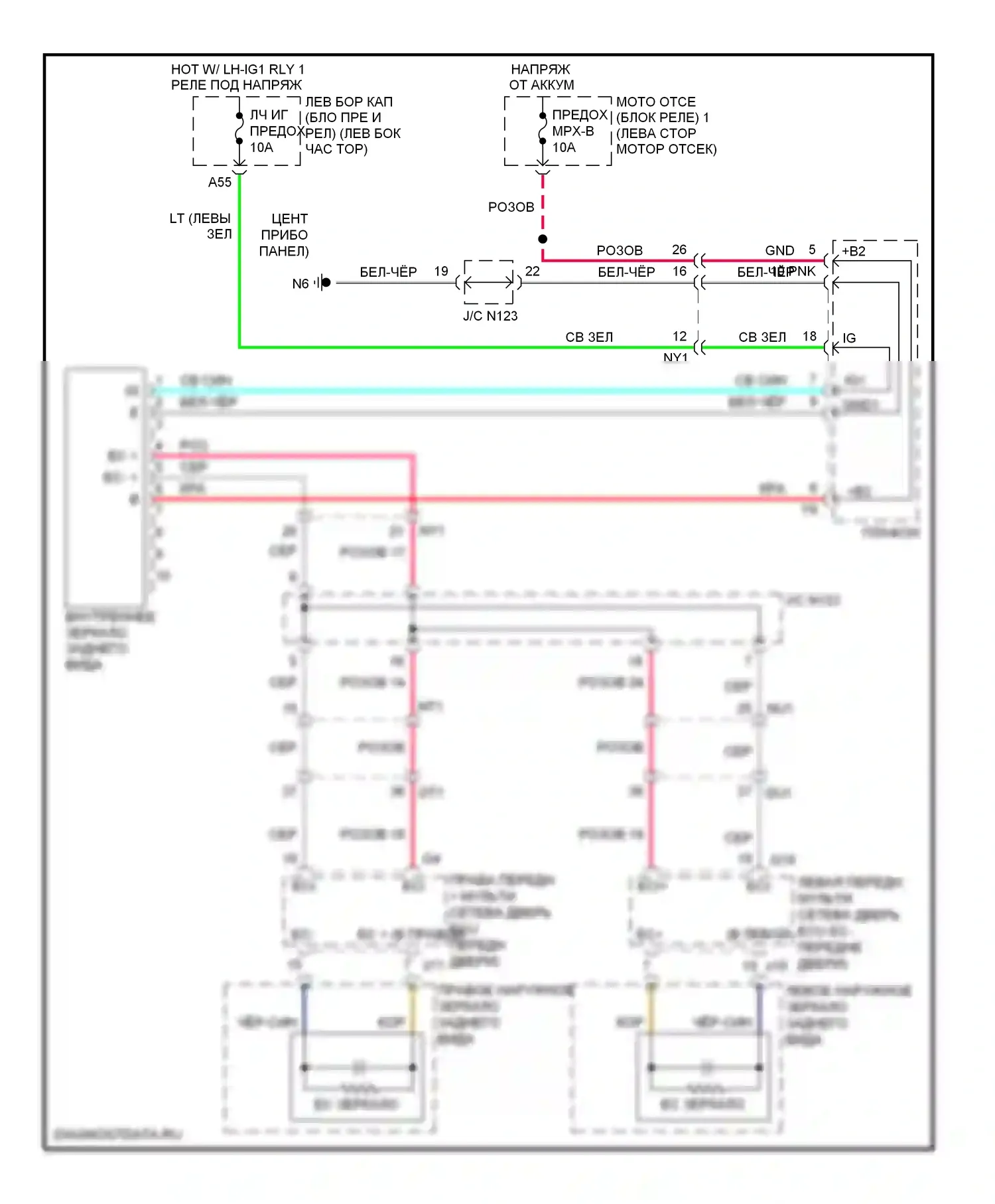 GS Lexus IV (2011-2015): Электросхема управления зеркалами заднего вида 