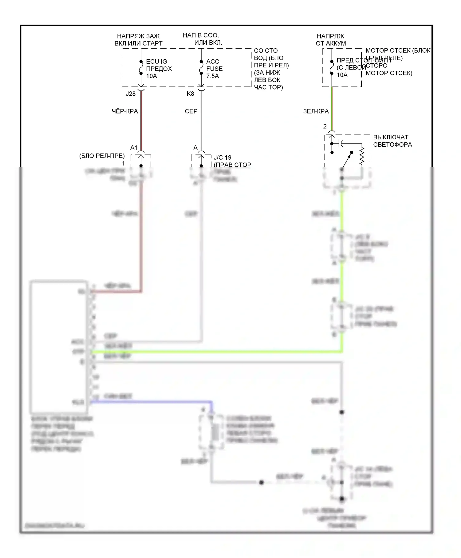 GX Lexus J120 (2002-2009): Электросхема блокировки селектора 