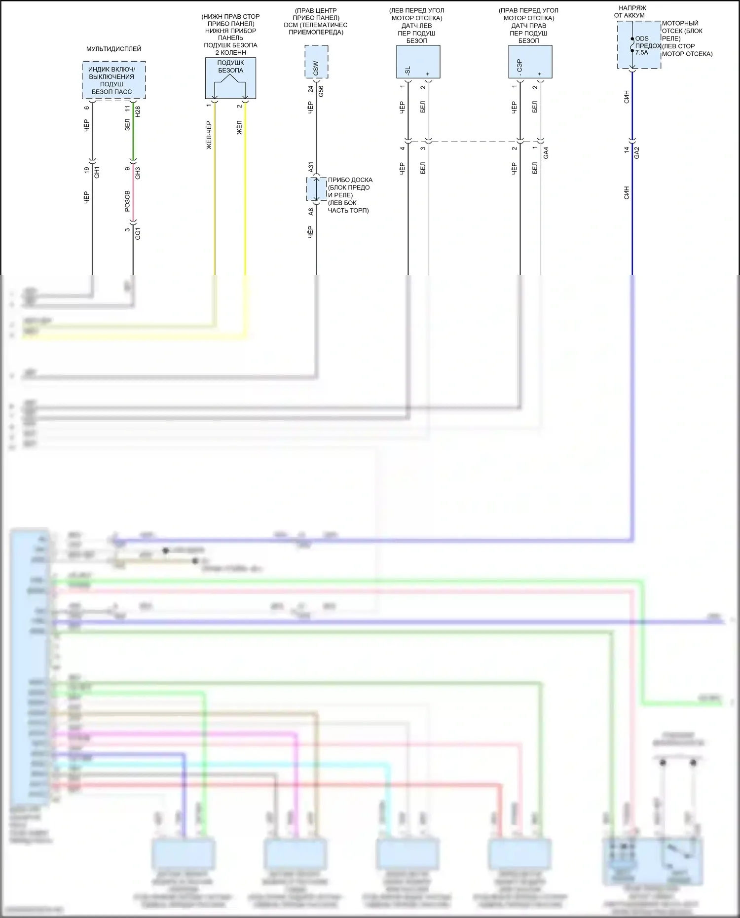GX Lexus J150 рестайлинг 2 (2019-2023): Электросхема подушек безопасности (2 из 3) 