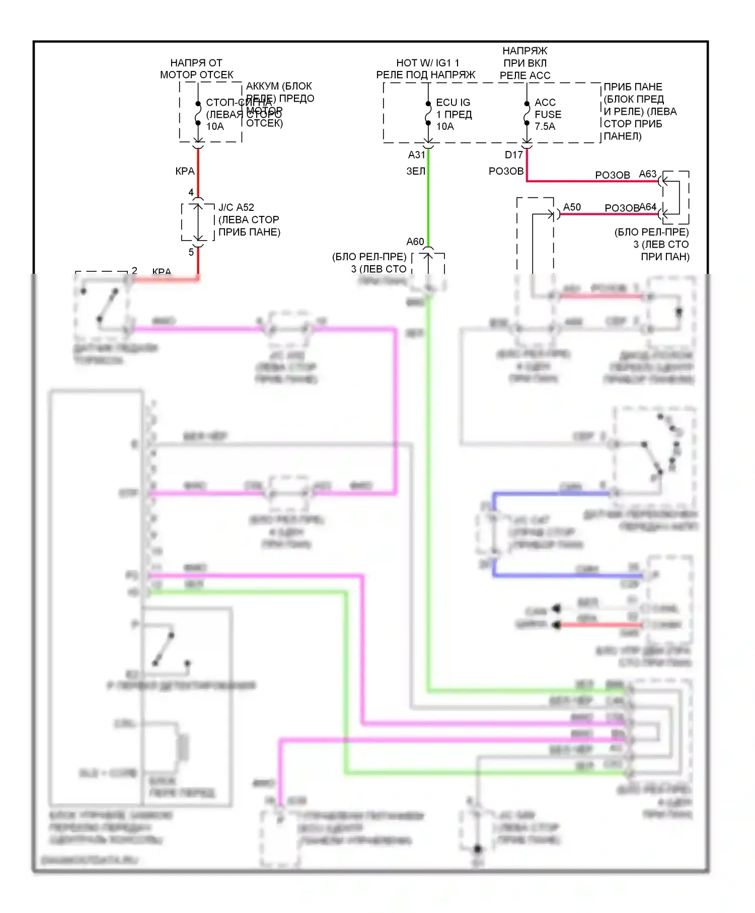 GX Lexus J150 (2009-2013): Электросхема блокировки селектора 