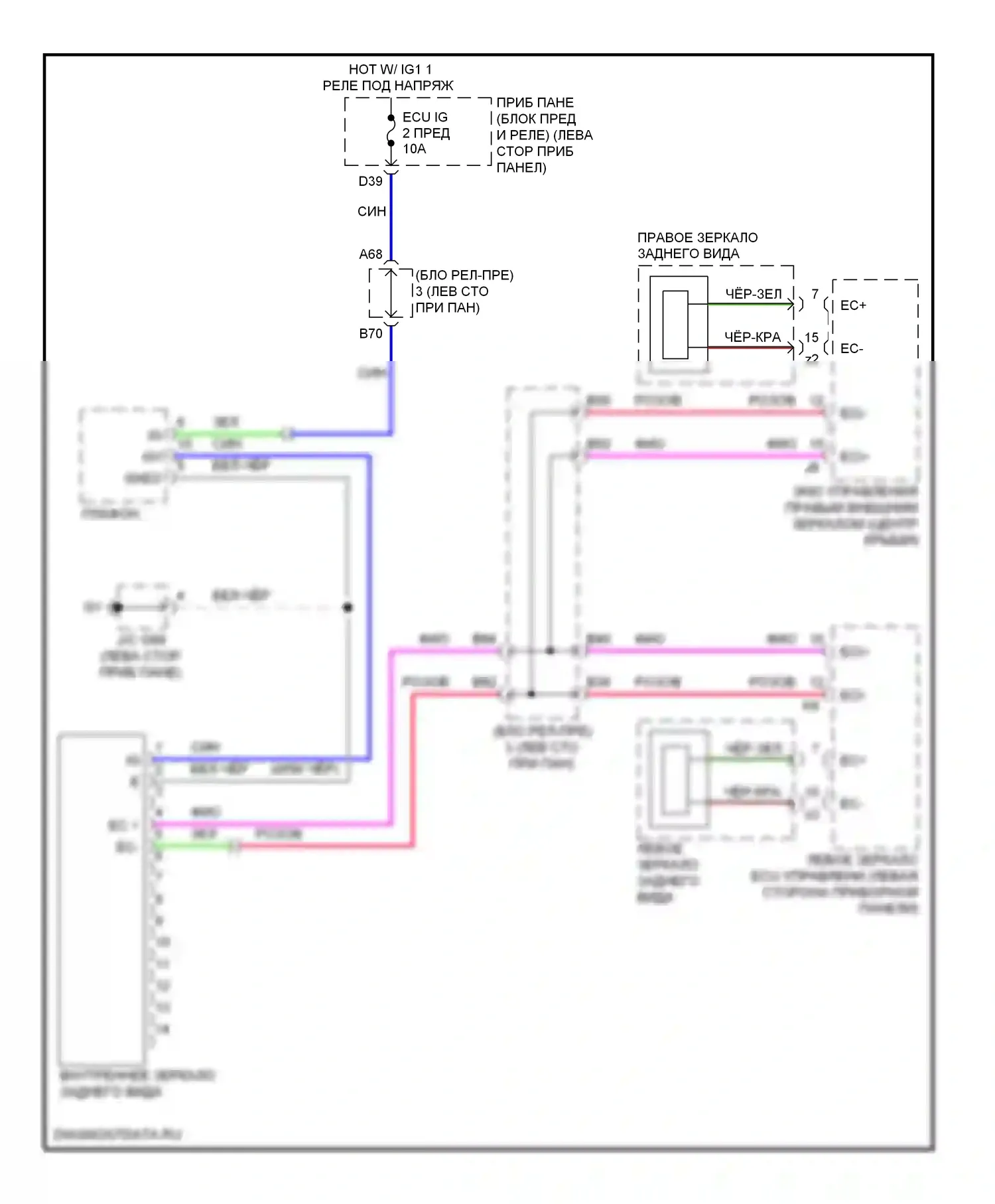 GX Lexus J150 (2009-2013): Электросхема управления зеркалами заднего вида, с автоматическим дальним светом 