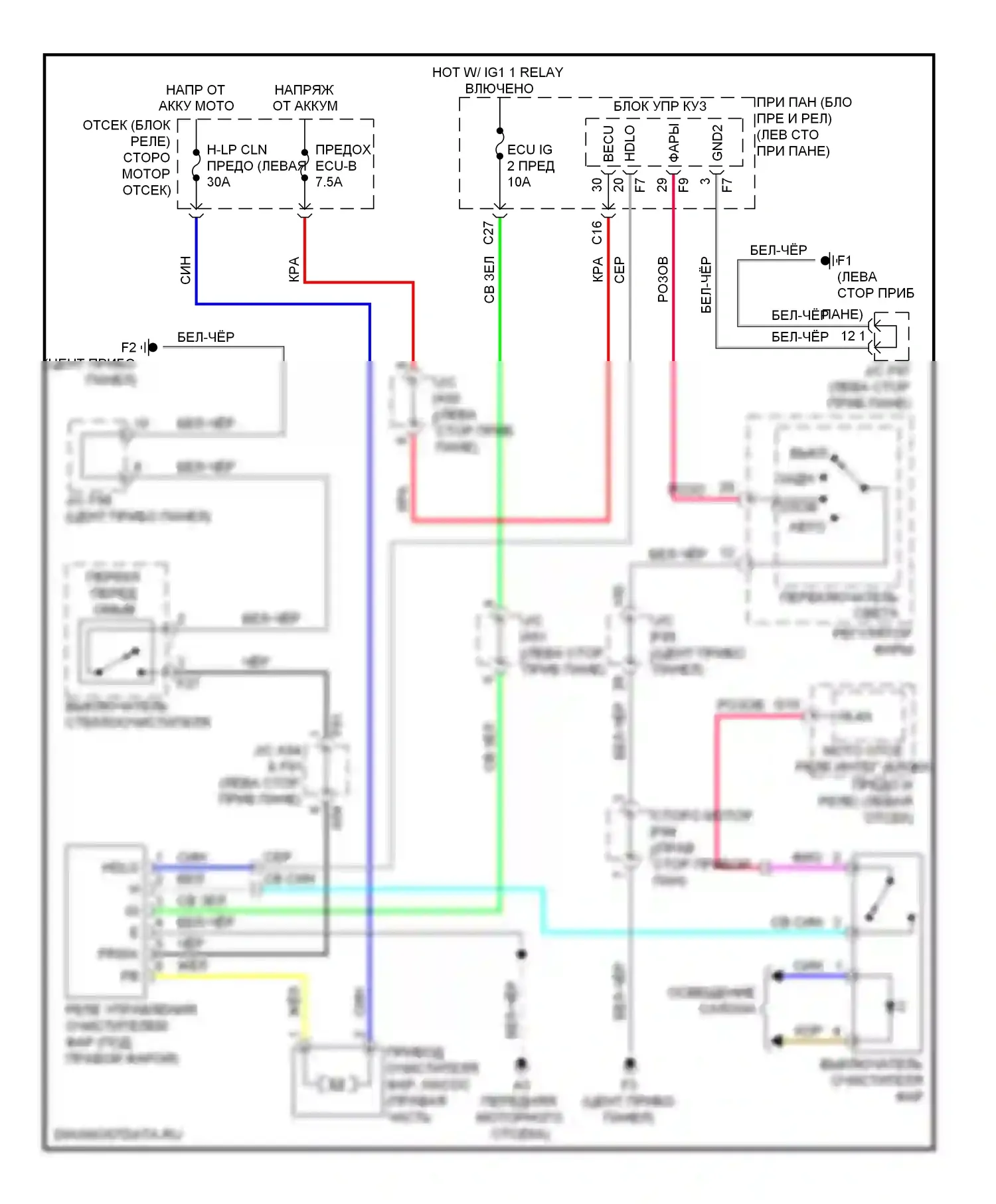 HS Lexus I (2009-2012): Электросхема омывателя фар 