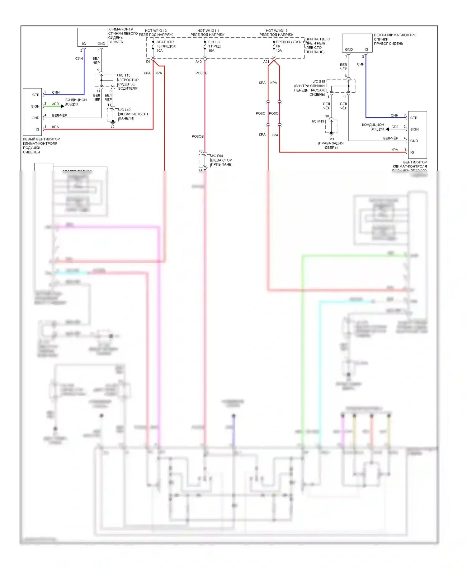 HS Lexus I (2009-2012): Электросхема сидений климат-контроля 