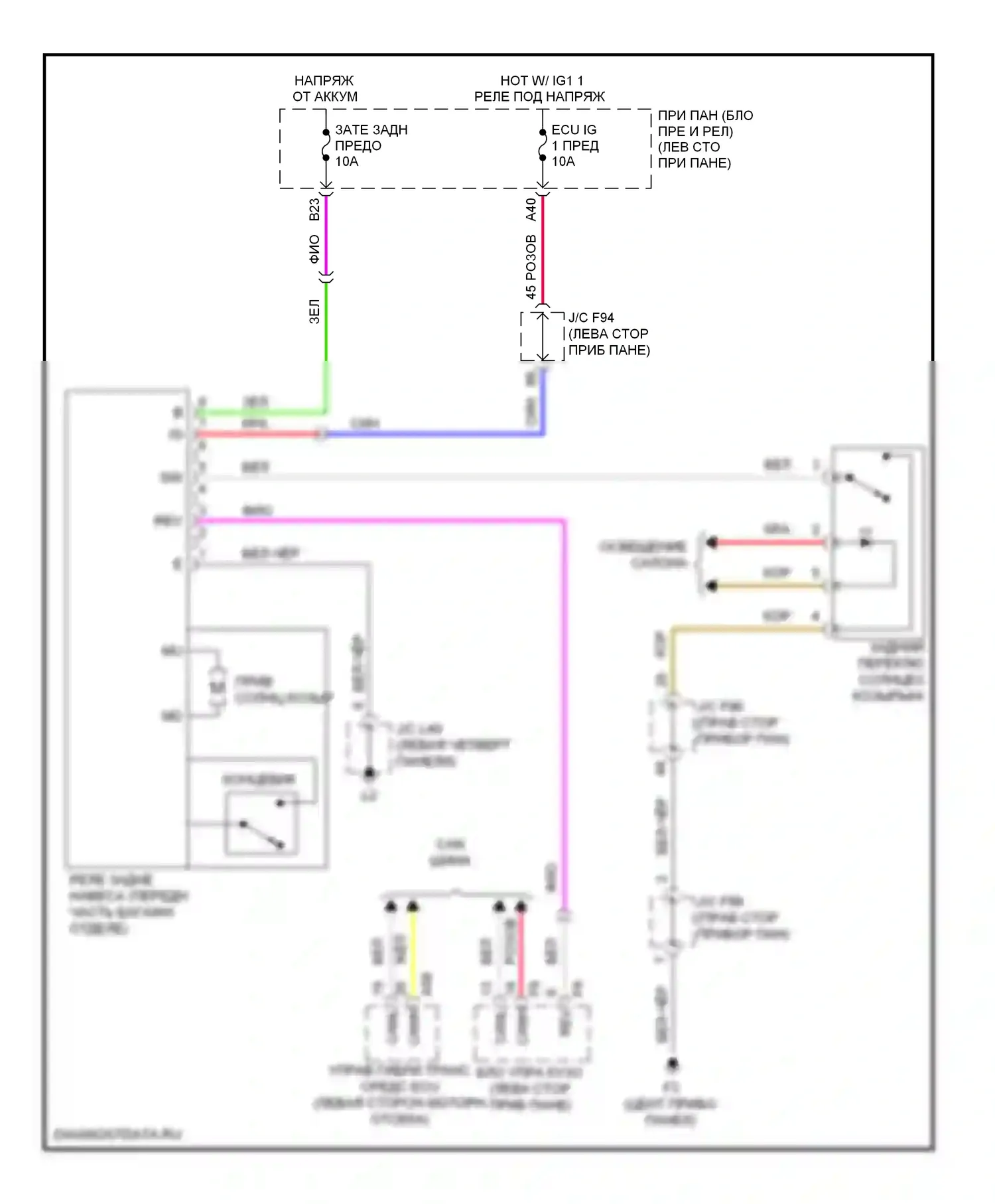 HS Lexus I (2009-2012): Электросхема солнцезащитного козырька заднего стекла 