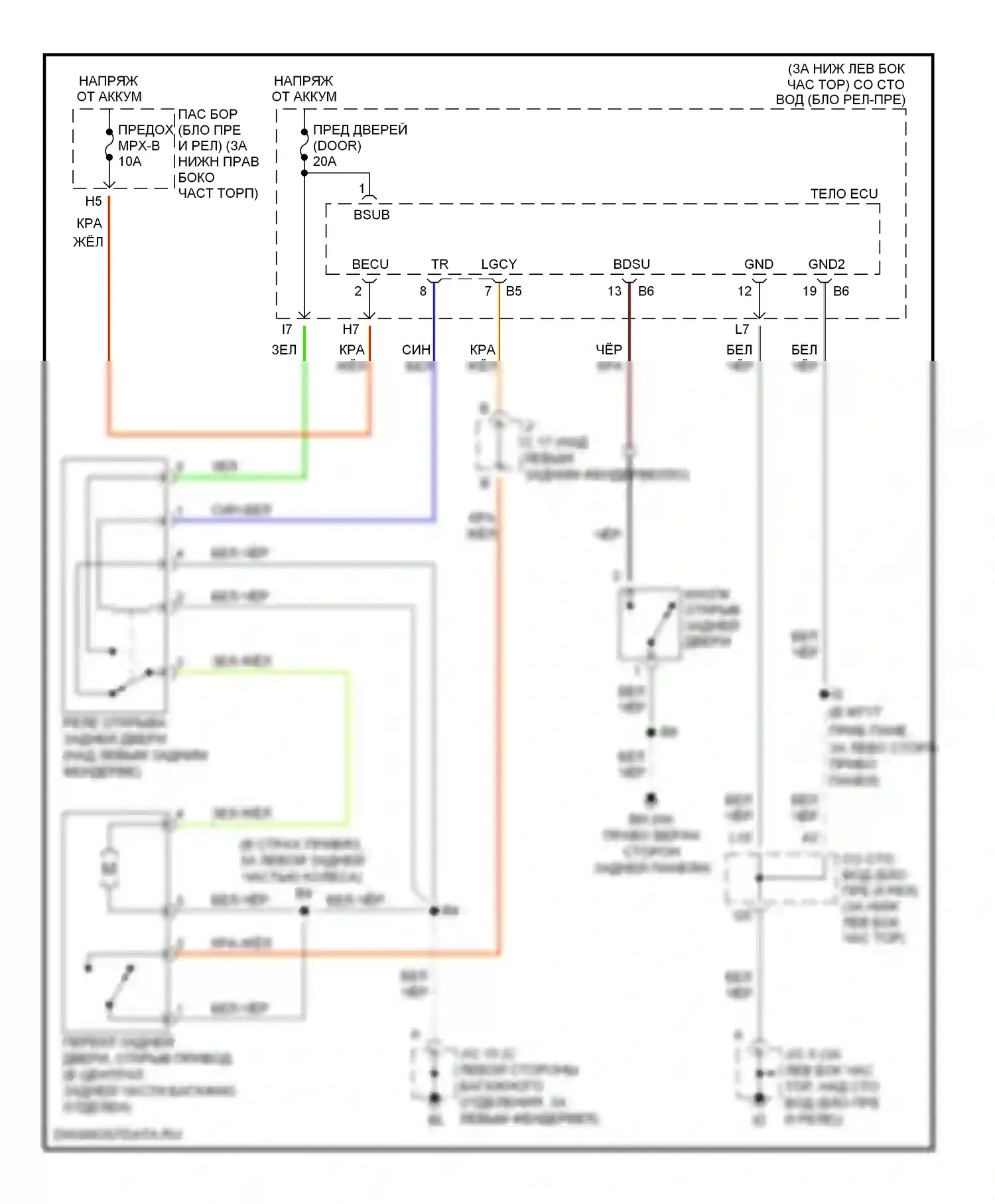 IS Lexus I (1999-2005): Электросхема выпуска двери багажника, вагон 