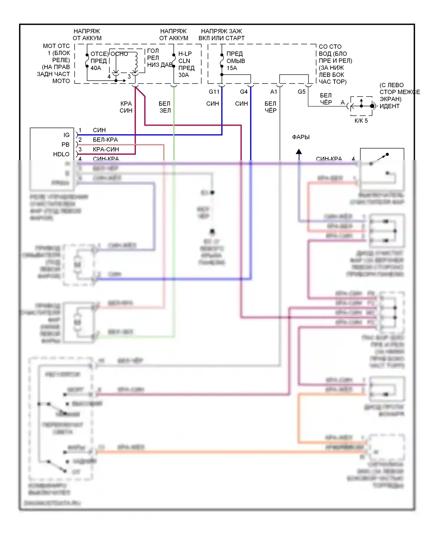 IS Lexus I (1999-2005): Электросхема омывателя фар 