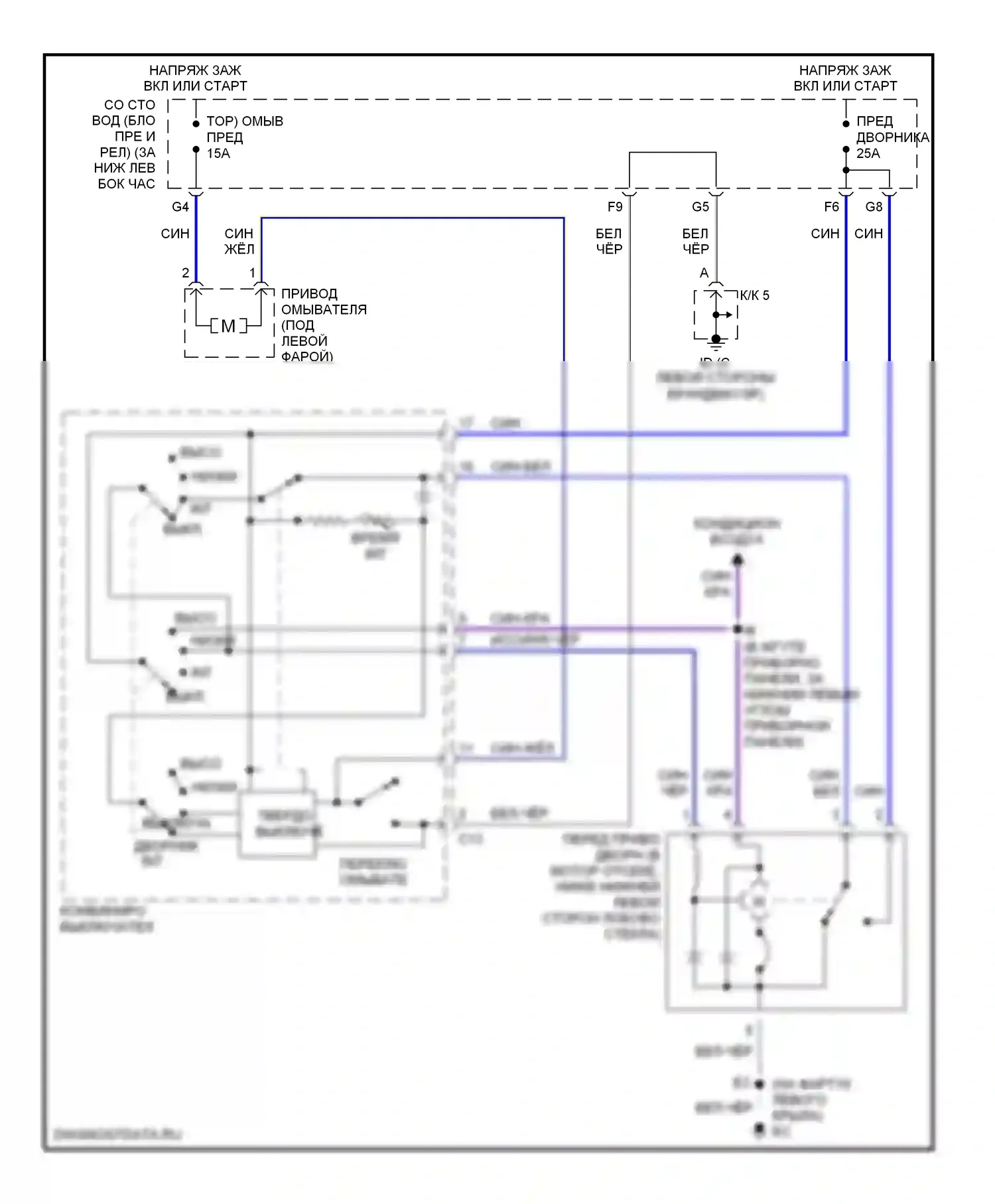 IS Lexus I (1999-2005): Электросхема передних дворников и омывателей 