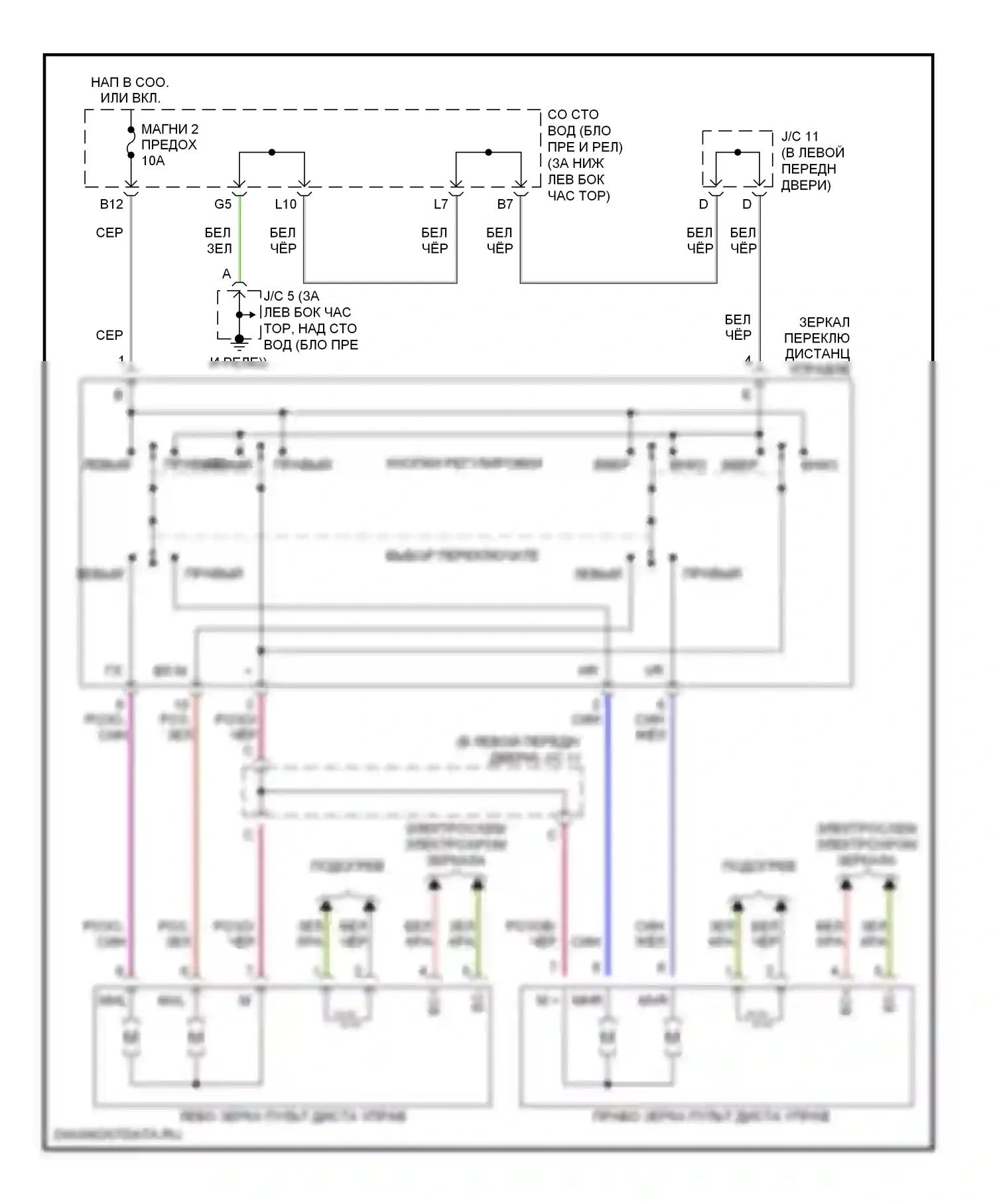 IS Lexus I (1999-2005): Электросхема управления зеркалами заднего вида 