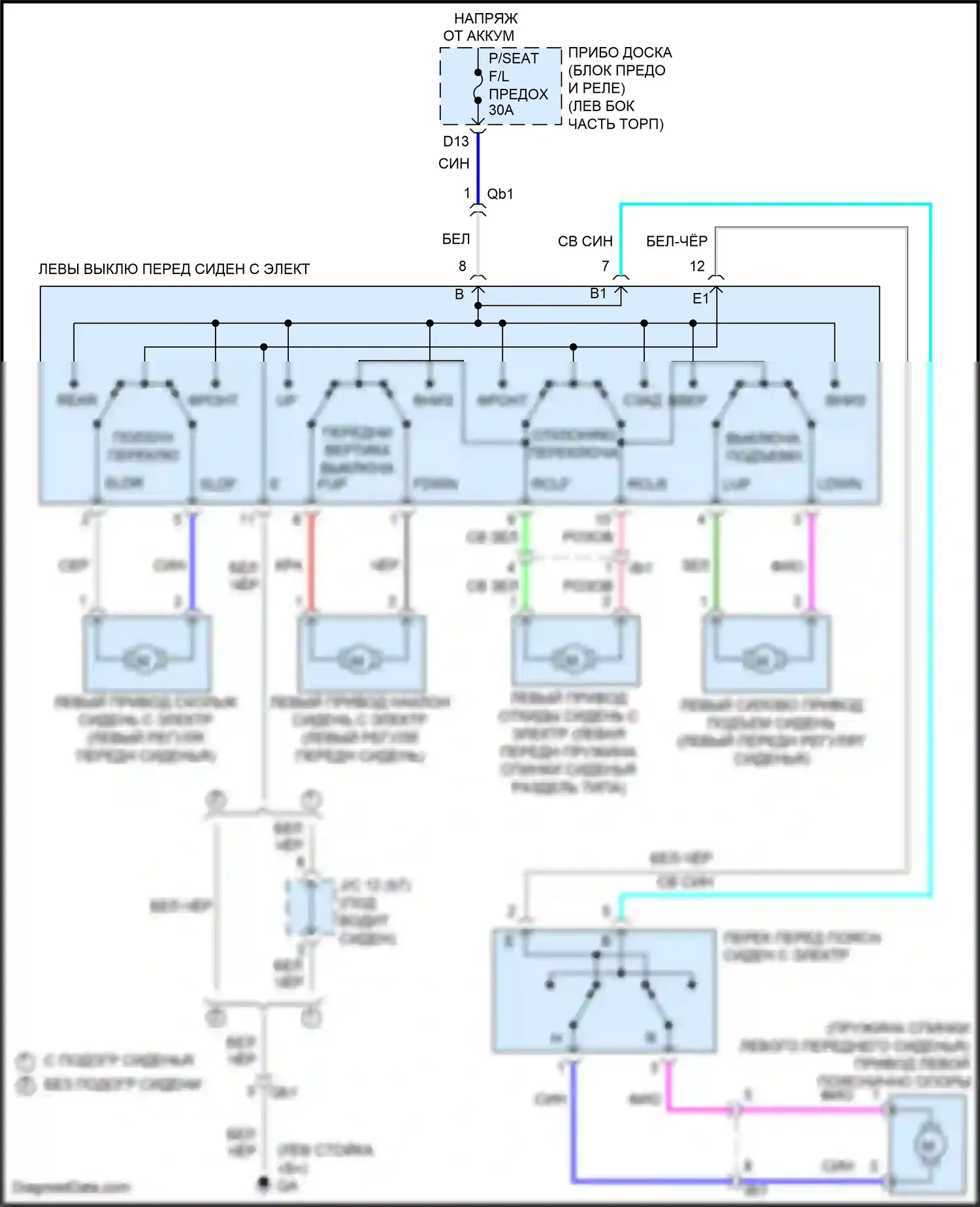 IS Lexus III рестайлинг 2 (2020-2024): Питание водительского сиденья электросхема 