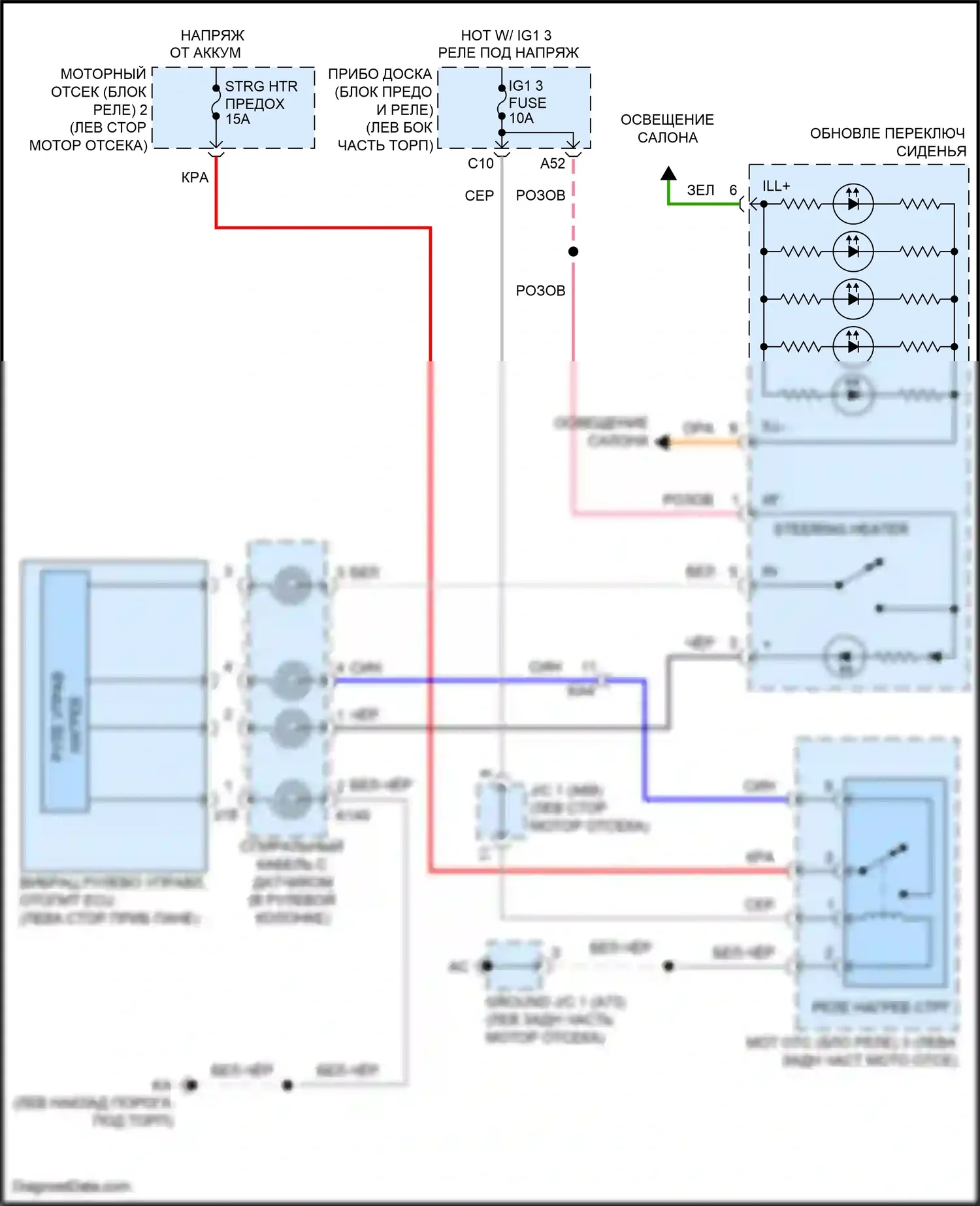 IS Lexus III рестайлинг (2015-2020): Электросхема рулевого колеса с подогревом 
