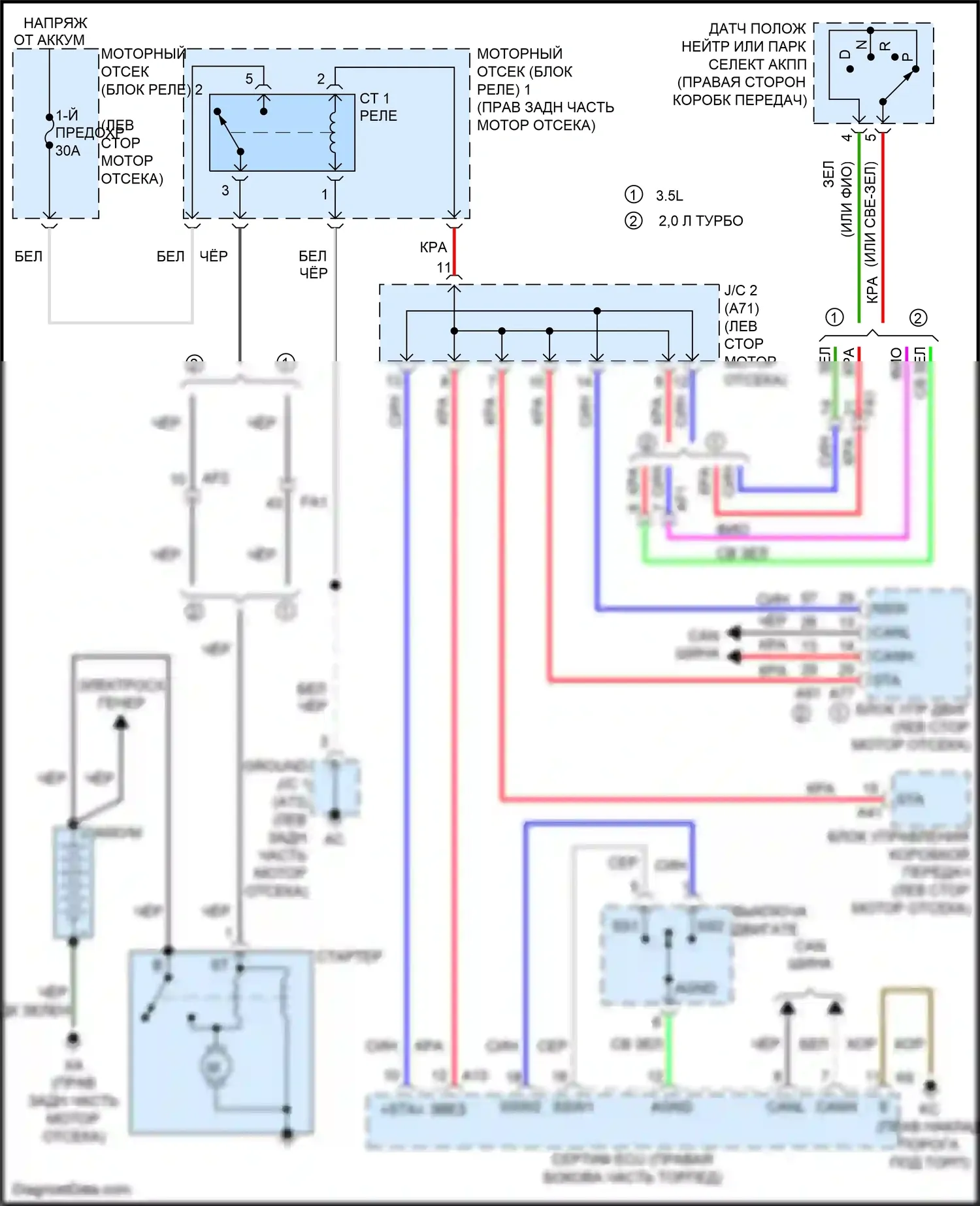 IS Lexus III рестайлинг (2015-2020): Электросхема стартера 