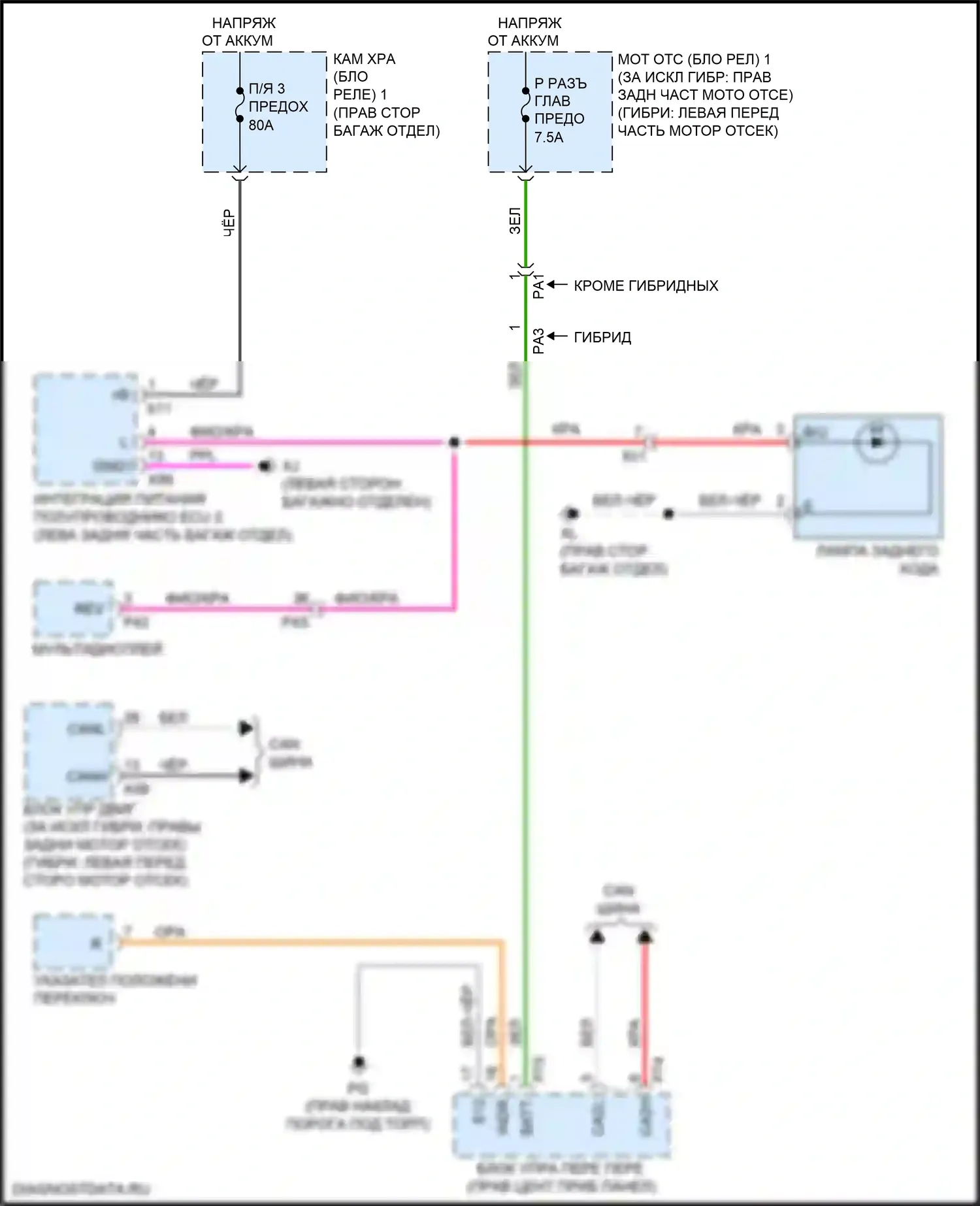 LC Lexus I (2016-2024): Электросхема фонарей заднего хода 
