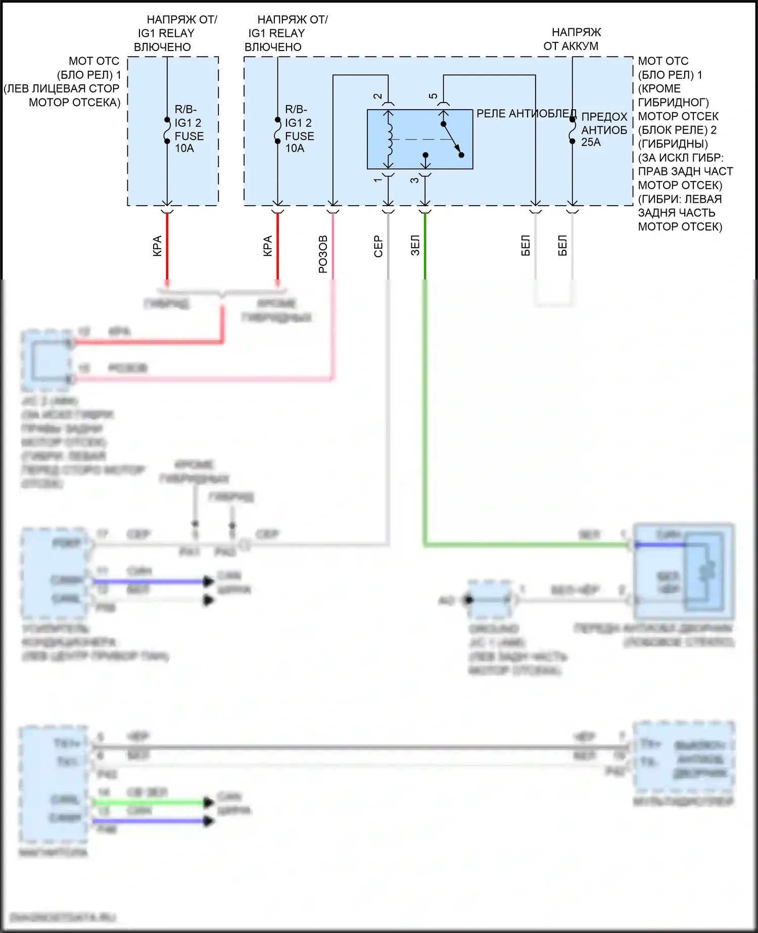 LC Lexus I (2016-2024): Электросхема переднего антиобледенителя 