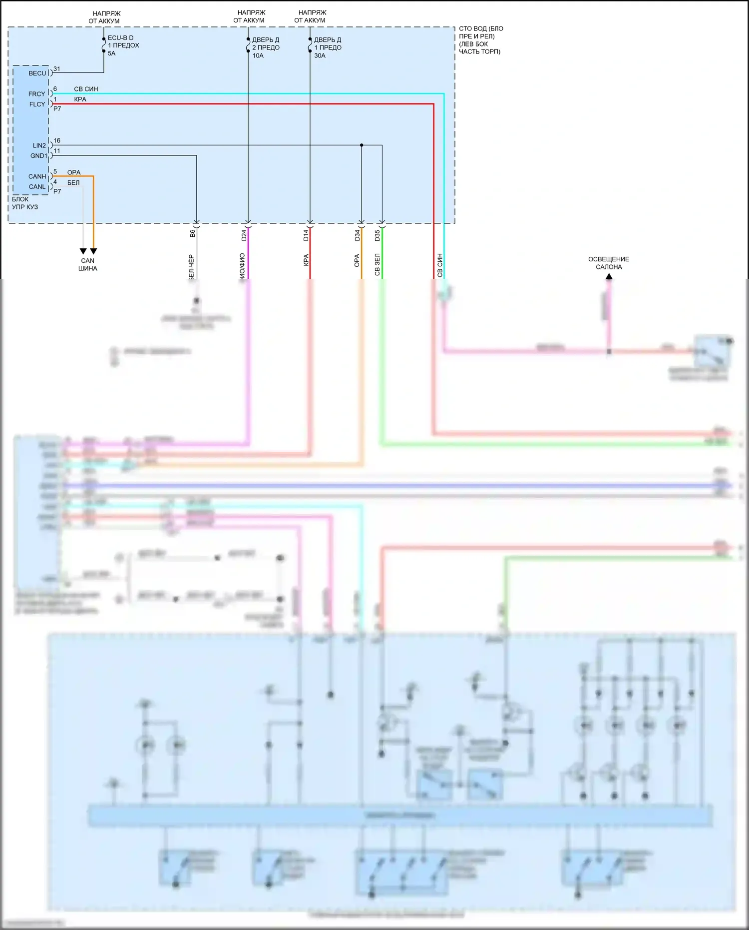 LC Lexus I (2016-2024): Электросхема стеклоподъемников (1 из 2) 