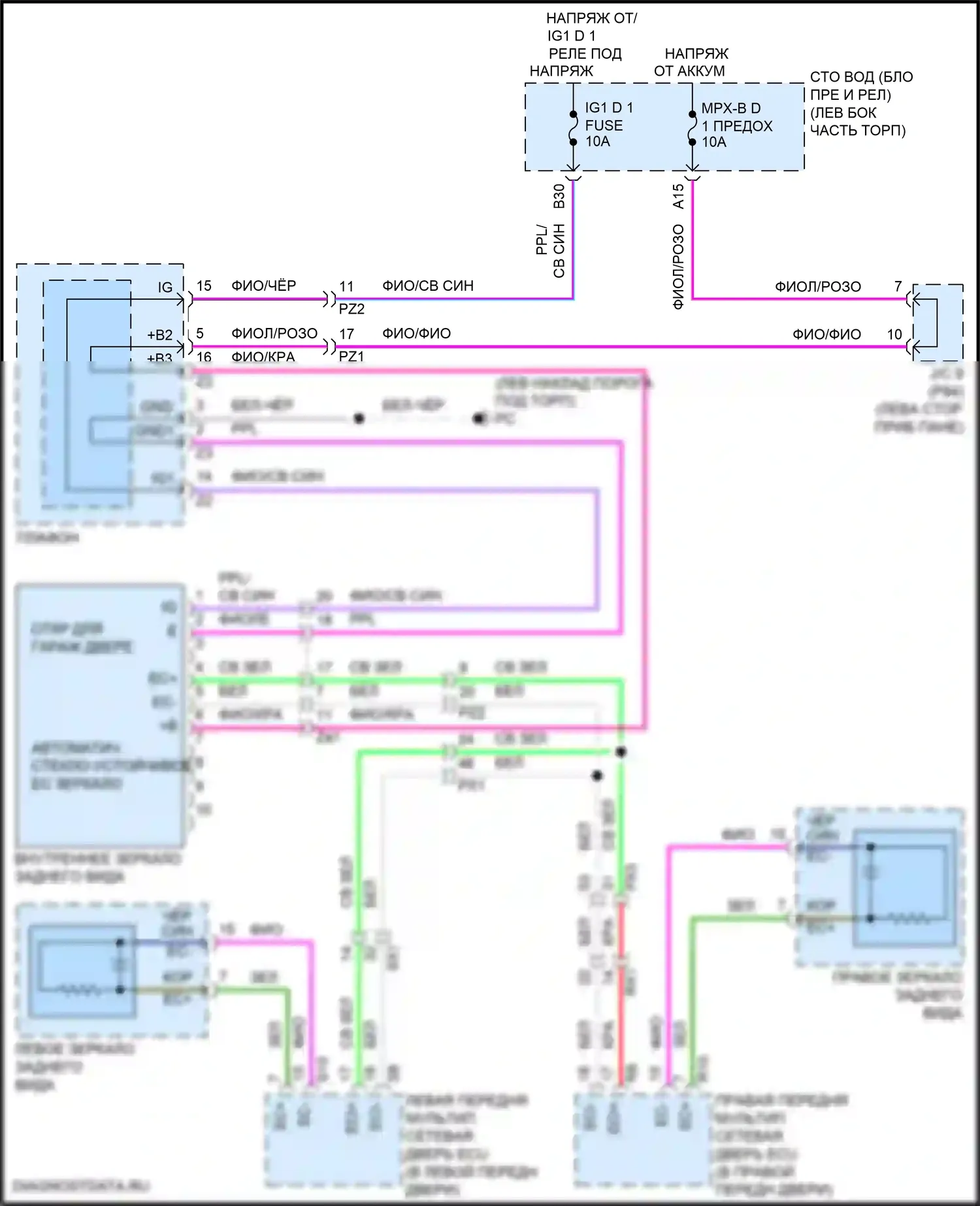 LC Lexus I (2016-2024): Электросхема управления зеркалами заднего вида 