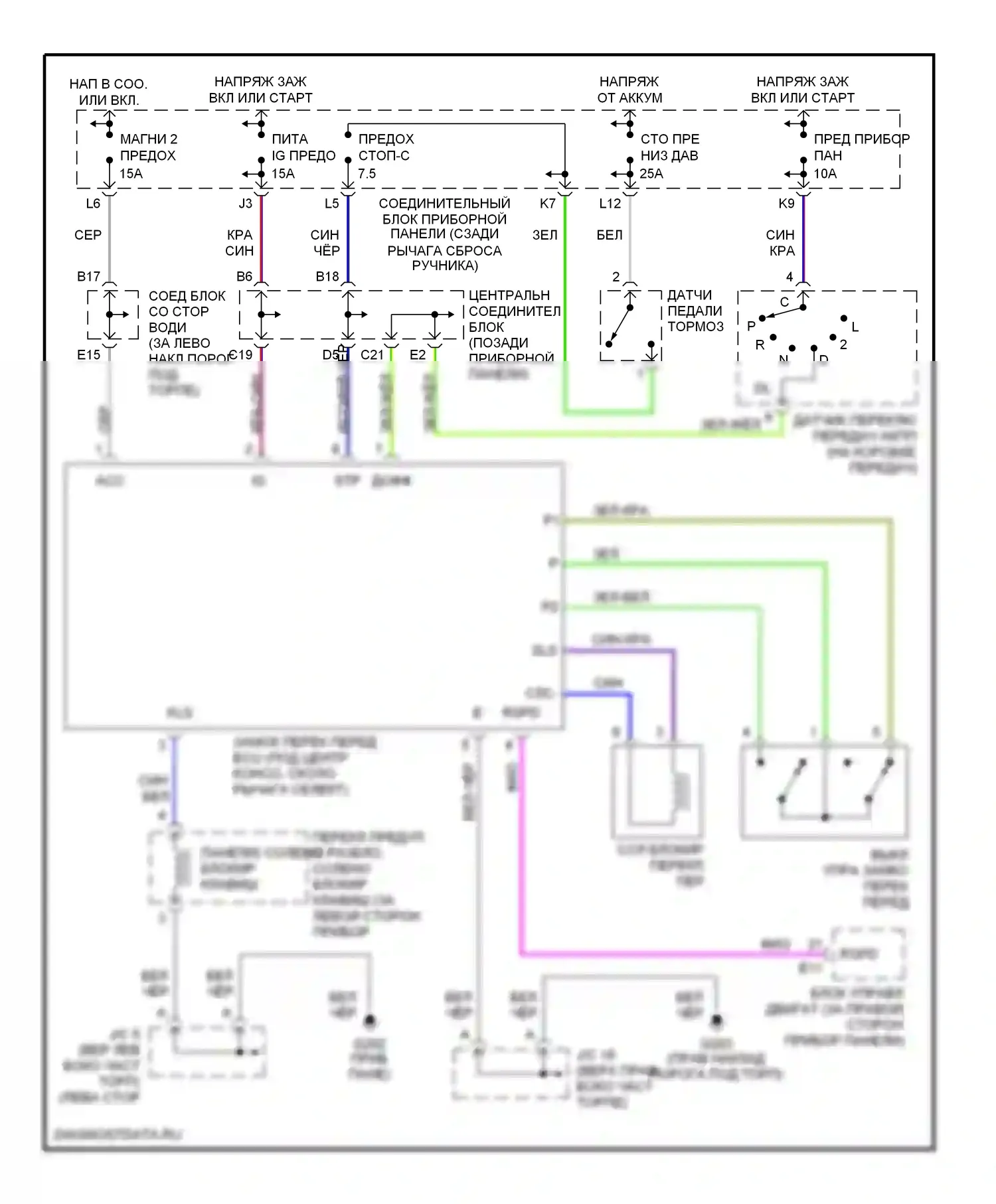 LS Lexus II (1994-2000): Электросхема блокировки селектора 