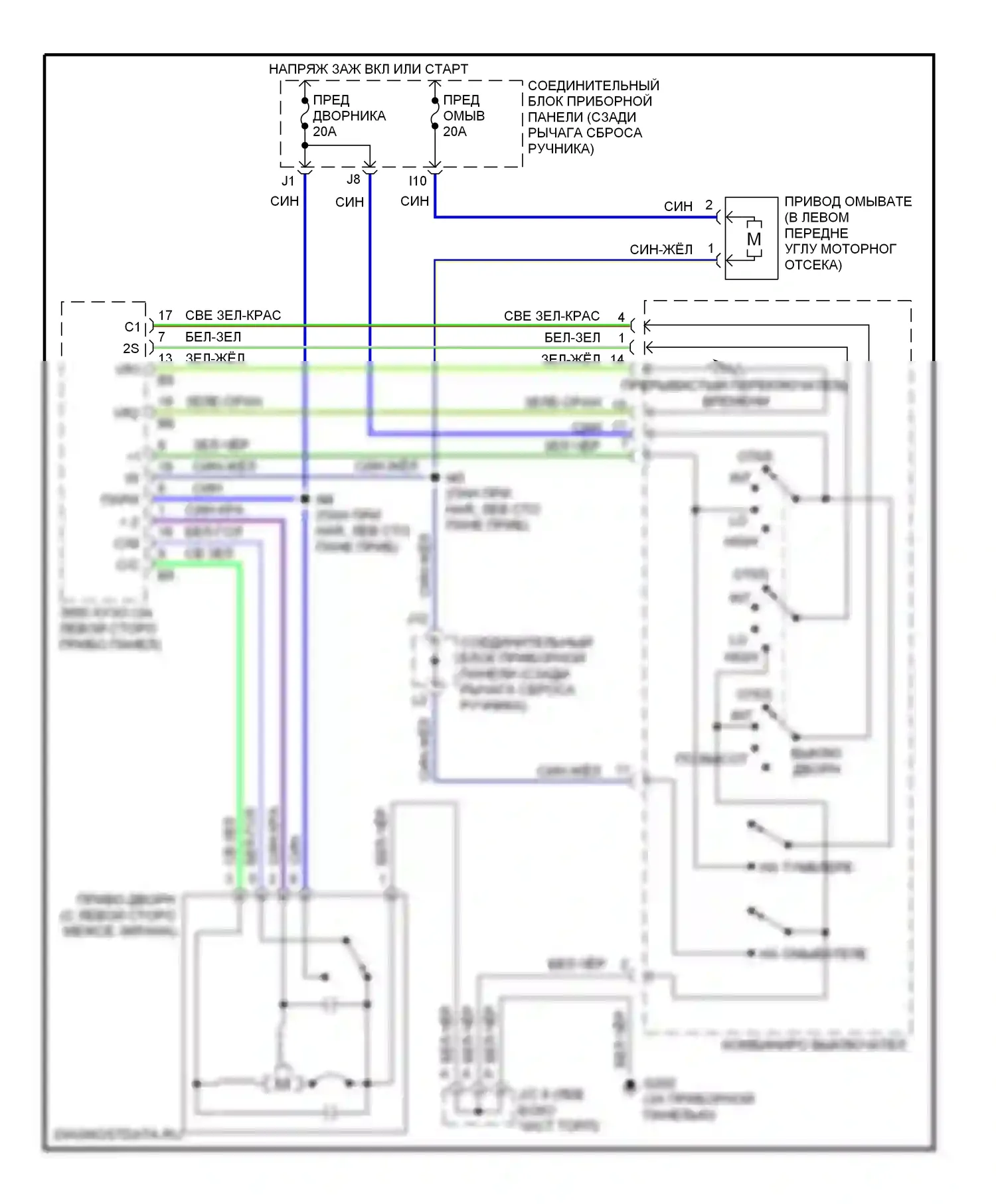 LS Lexus II (1994-2000): Дворники и омыватели электросхема 