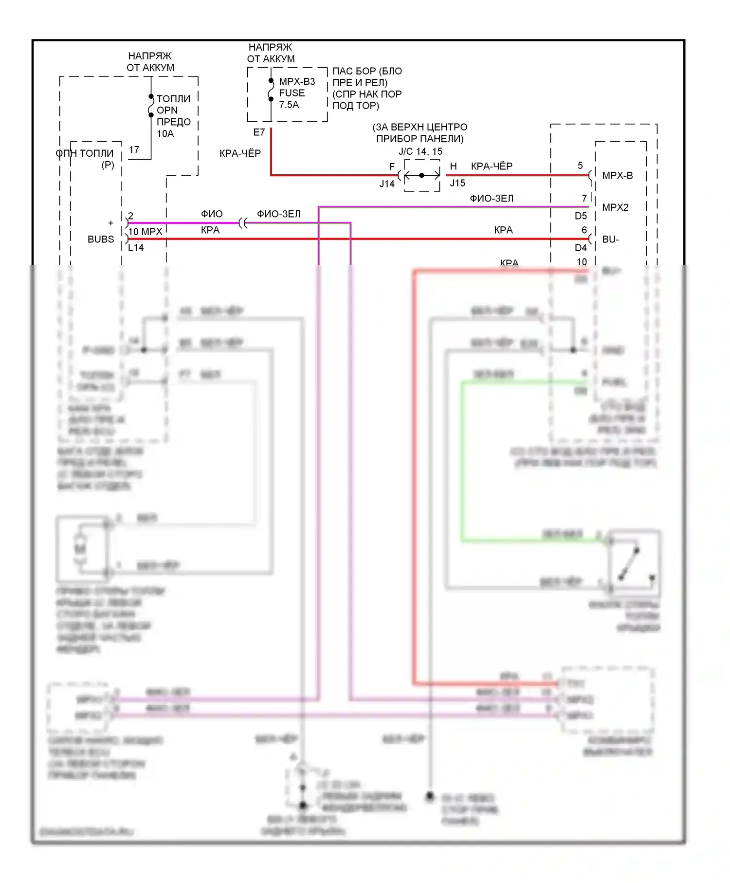 LS Lexus III рестайлинг (2003-2006): Электросхема открытия лючка топливного бака 