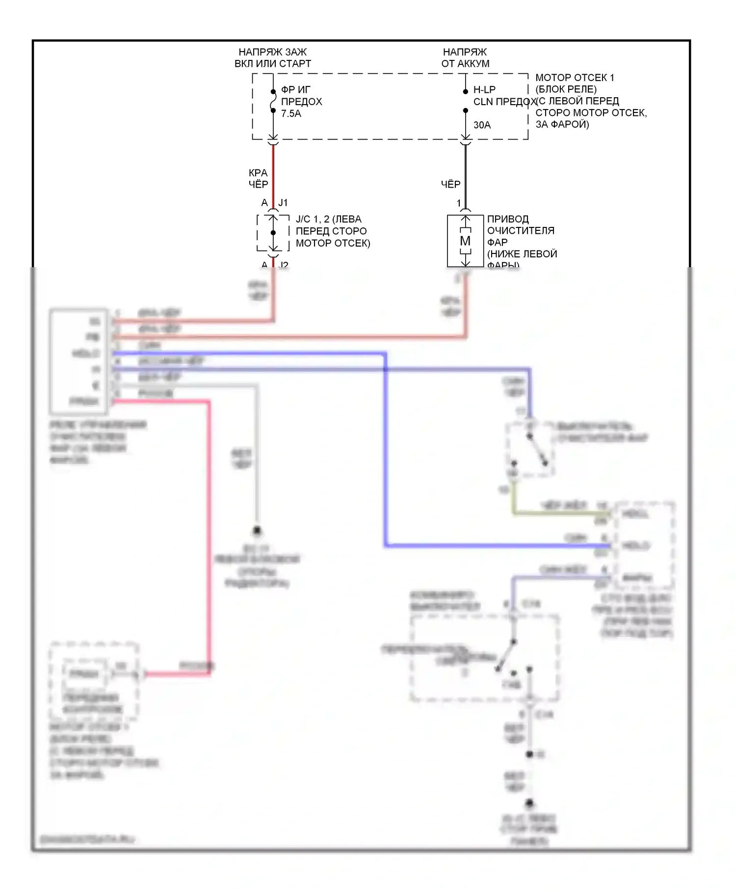 LS Lexus III рестайлинг (2003-2006): Электросхема омывателя фар 