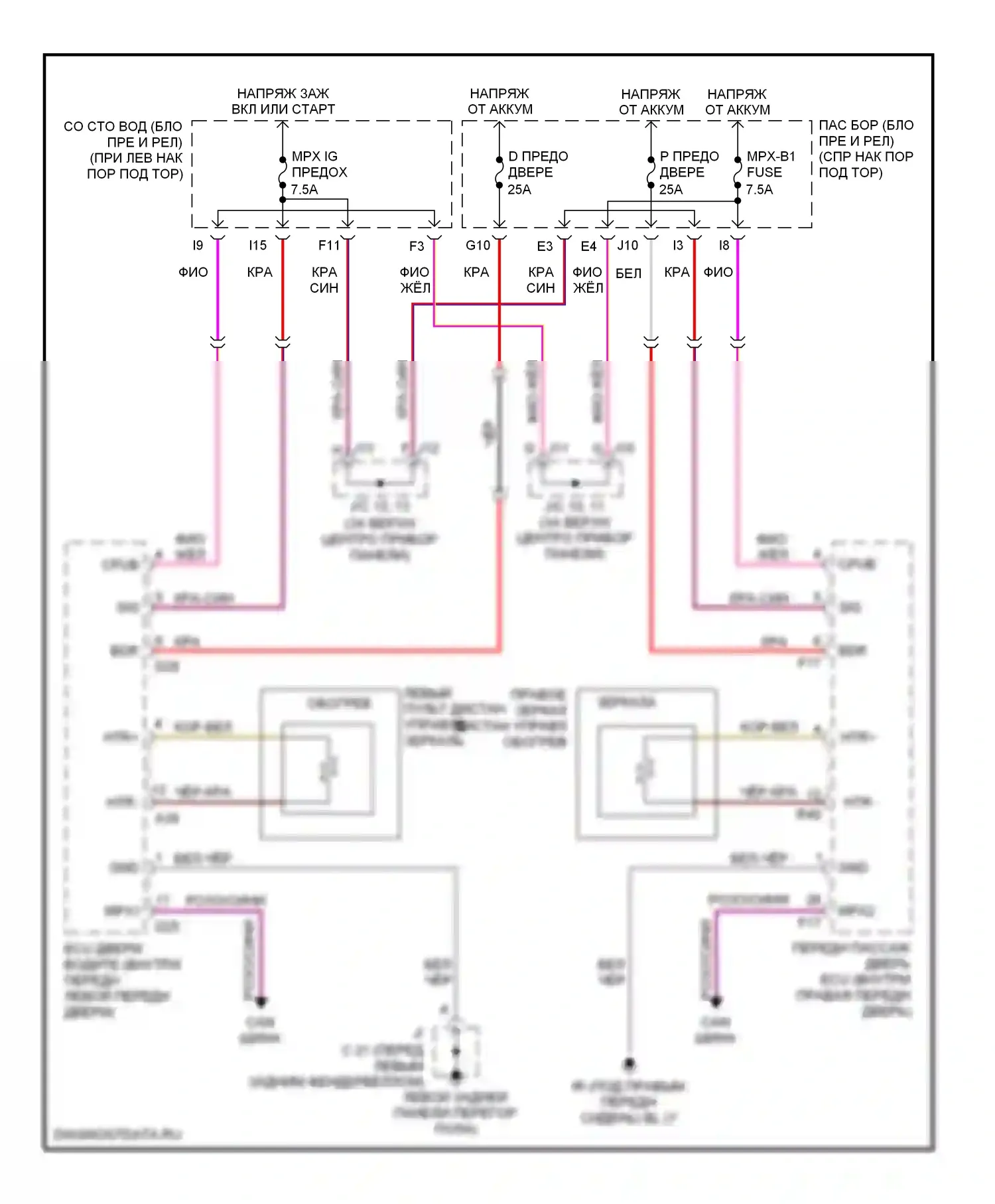 LS Lexus III рестайлинг (2003-2006): Электросхема обогреваемых зеркал 