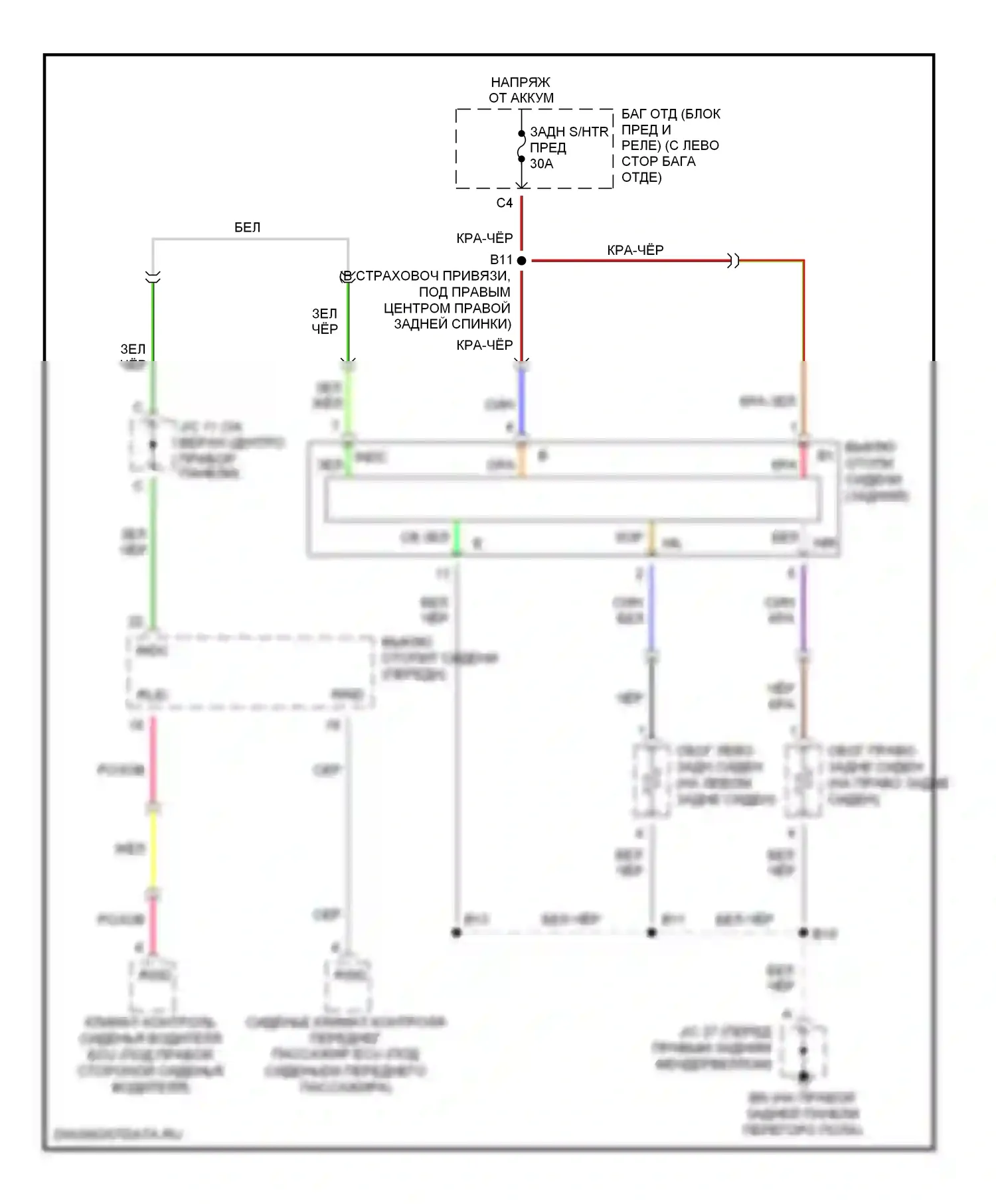LS Lexus III рестайлинг (2003-2006): Электросхема обогреваемых сидений, сзади 