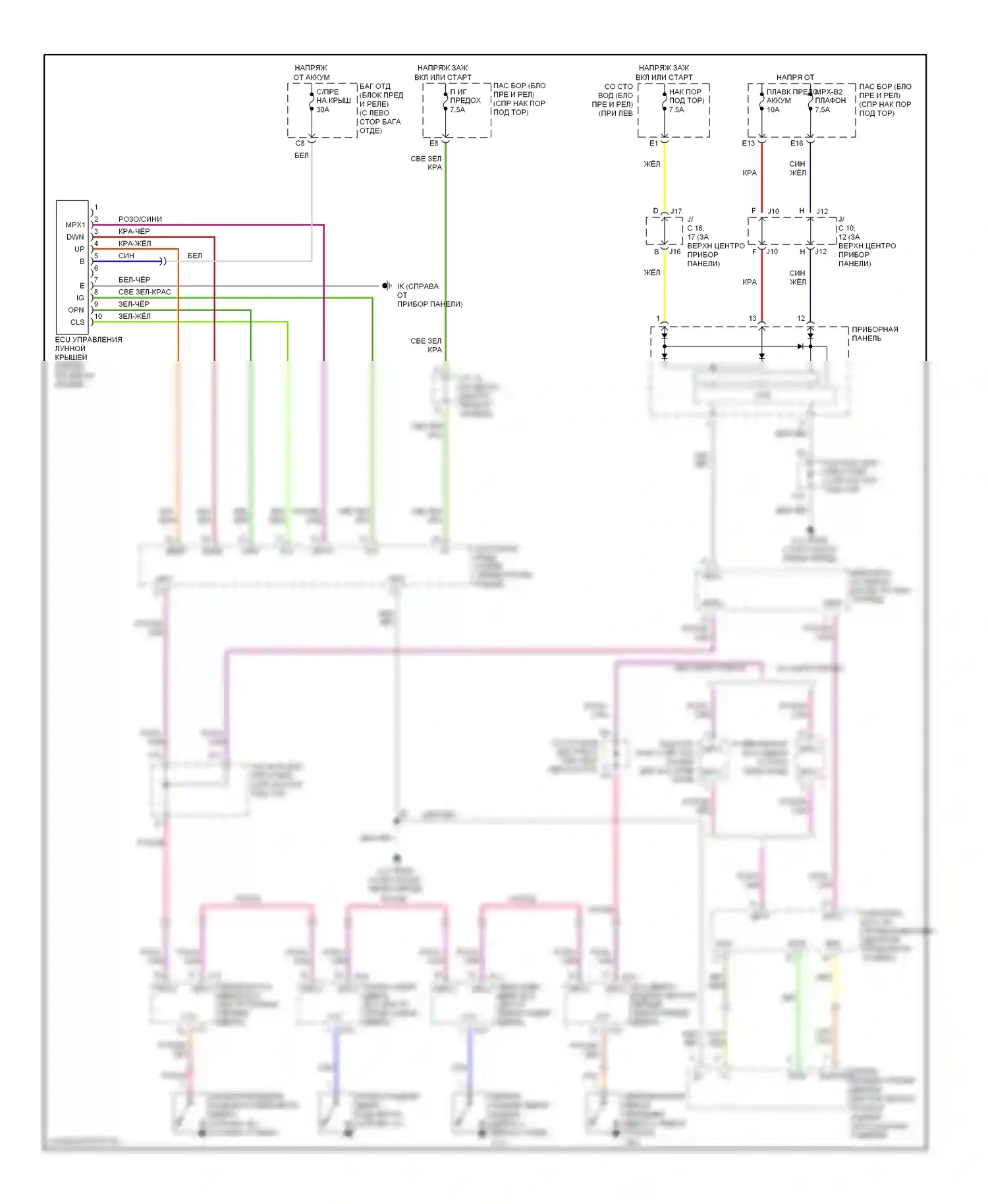 LS Lexus III рестайлинг (2003-2006): Электросхема складной крыши/люка 