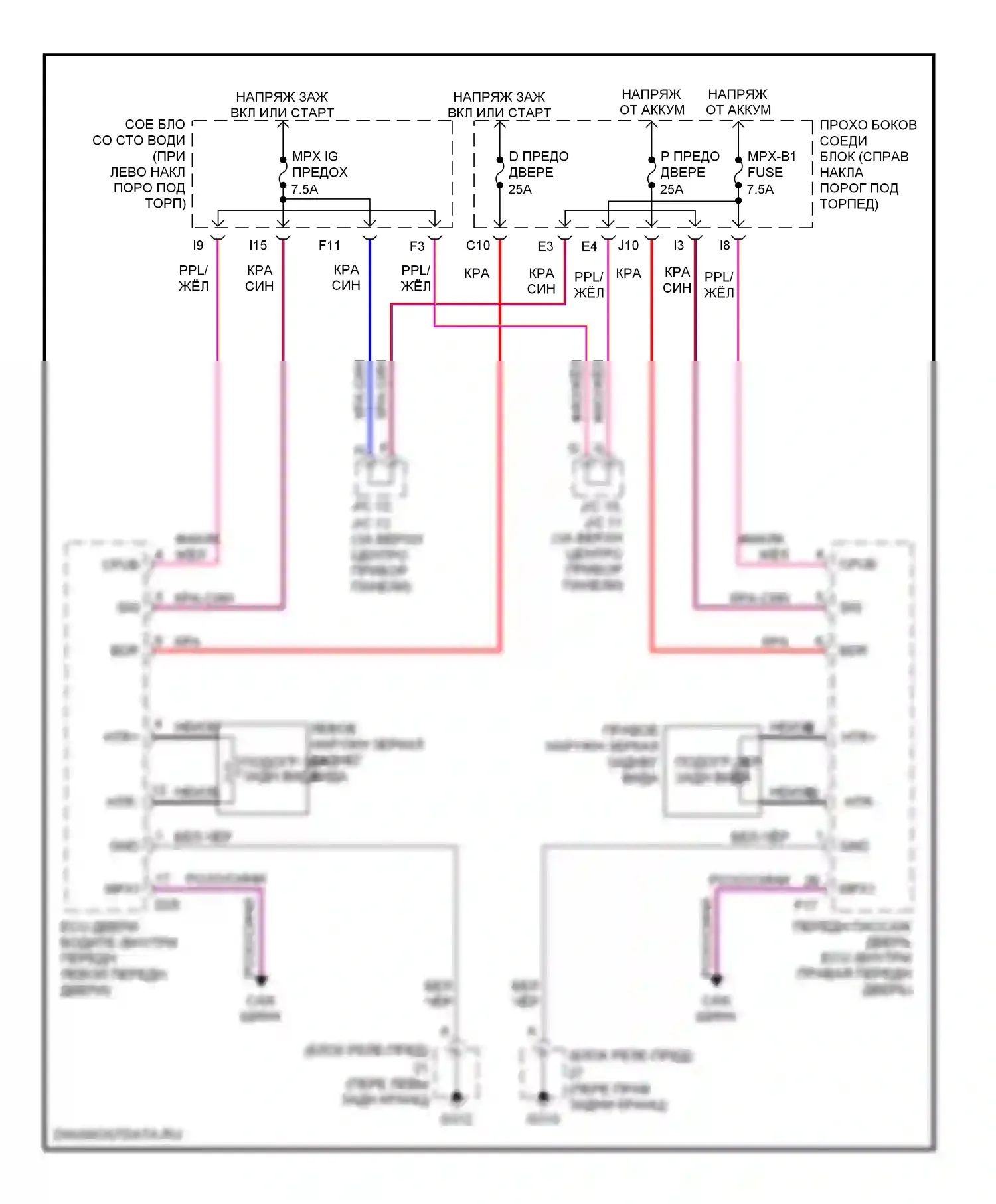 LS Lexus III (2000-2003): Электросхема обогреваемых зеркал 