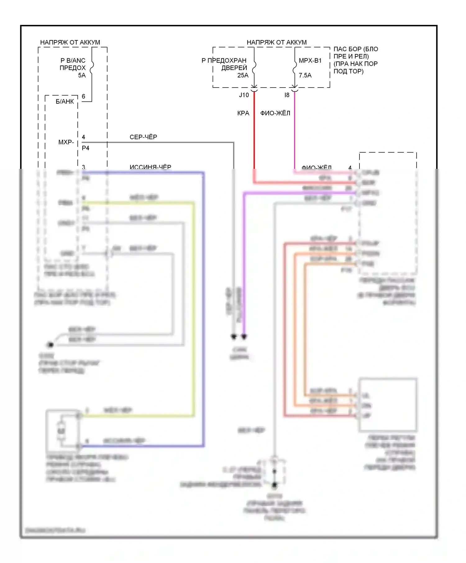 LS Lexus III (2000-2003): Электросхема крепления силового плечевого ремня 