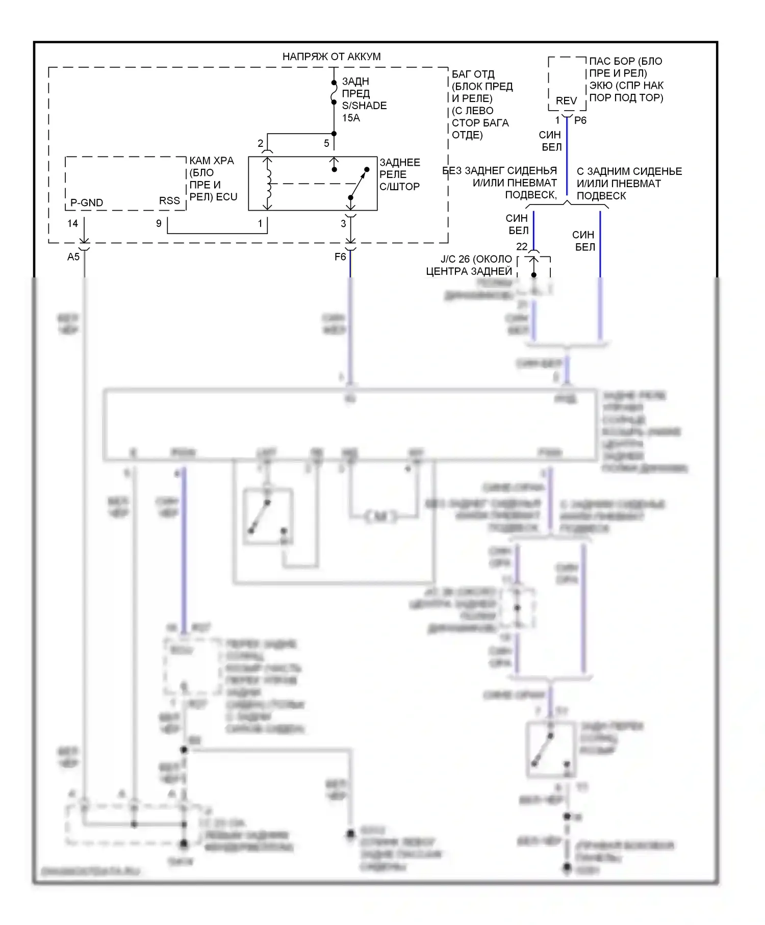 LS Lexus III (2000-2003): Электросхема солнцезащитного козырька заднего стекла 