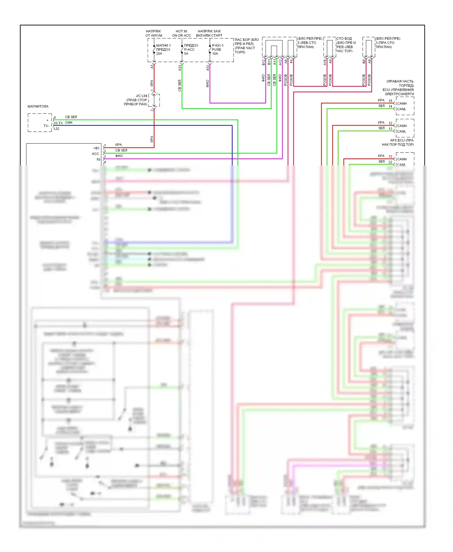 LS Lexus IV (2006-2012): Электросхема управления интеграцией и электросхема панели, без оттомана 