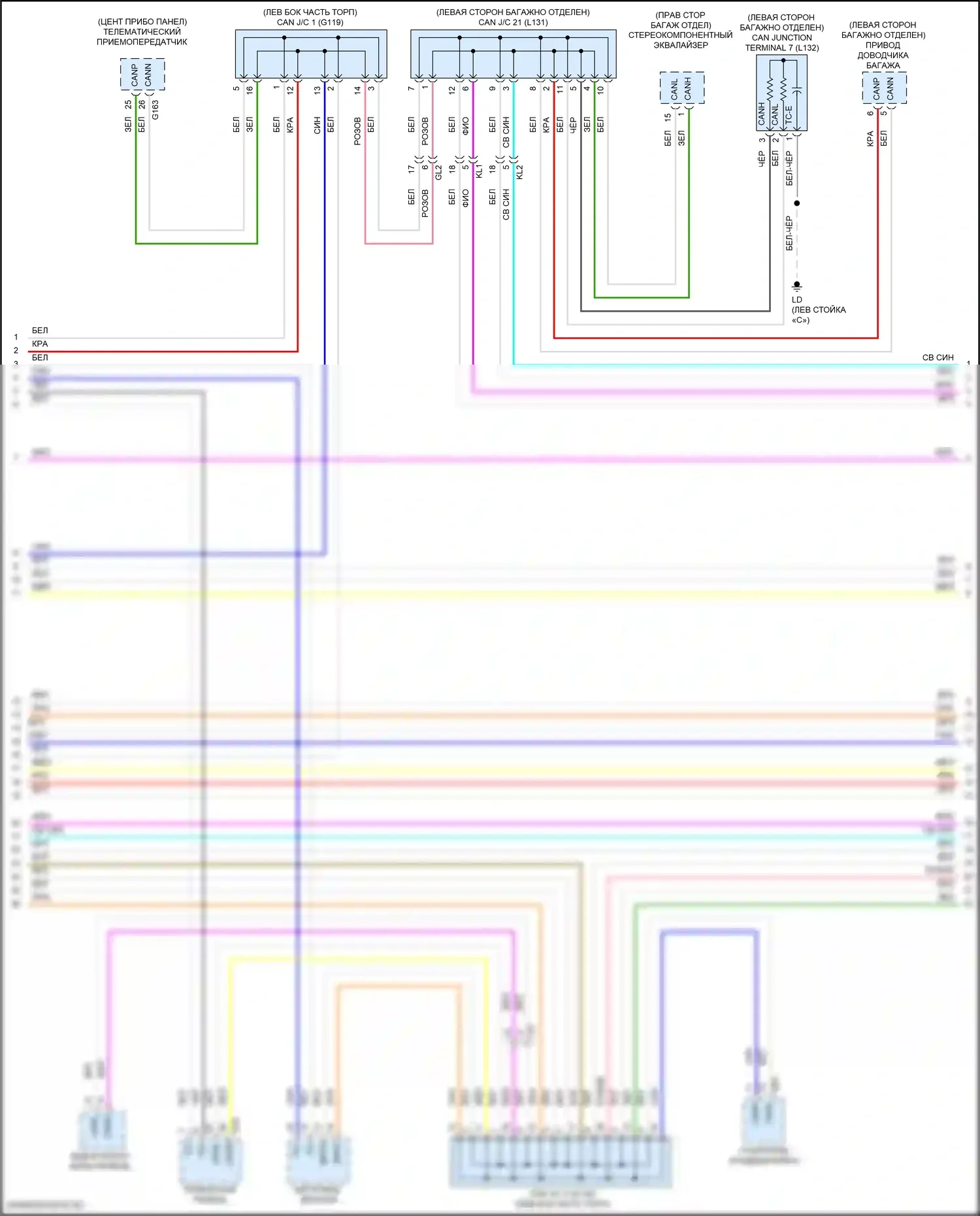 LS Lexus V рестайлинг (2021-2024): Can шина электросхема, без усовершенствованной системы парковки (3 из 9) 