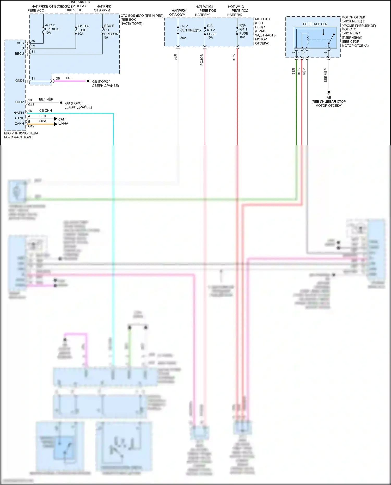 LS Lexus V рестайлинг (2021-2024): Электросхема омывателя фар 