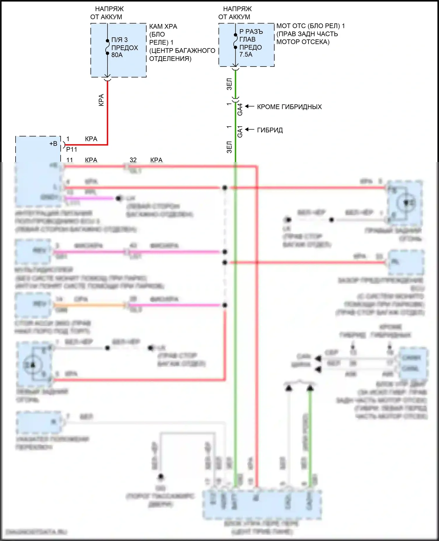 LS Lexus V рестайлинг (2021-2024): Электросхема фонарей заднего хода 