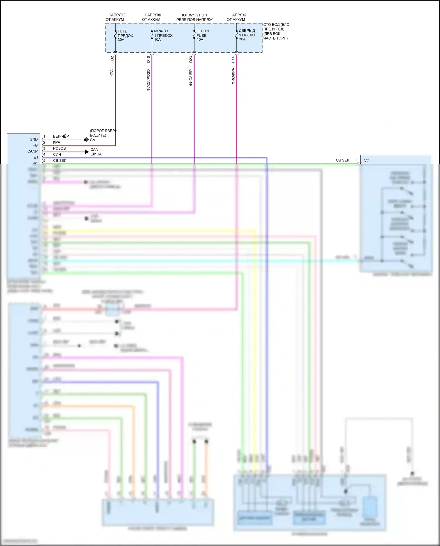 LS Lexus V рестайлинг (2021-2024): Электросхема наклона питания памяти и телескопического подключения питания 