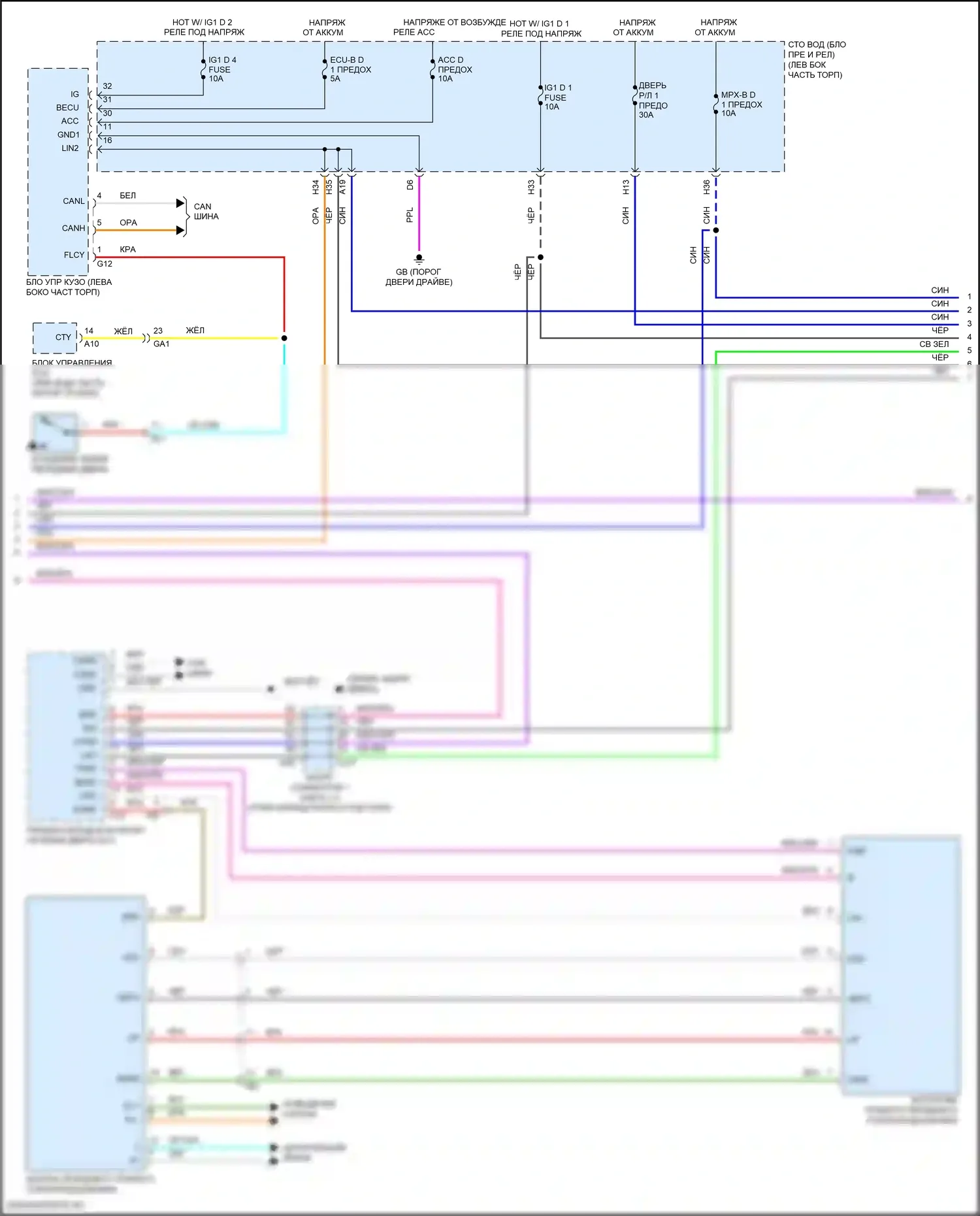 LS Lexus V рестайлинг (2021-2024): Электросхема стеклоподъемников (2 из 3) 
