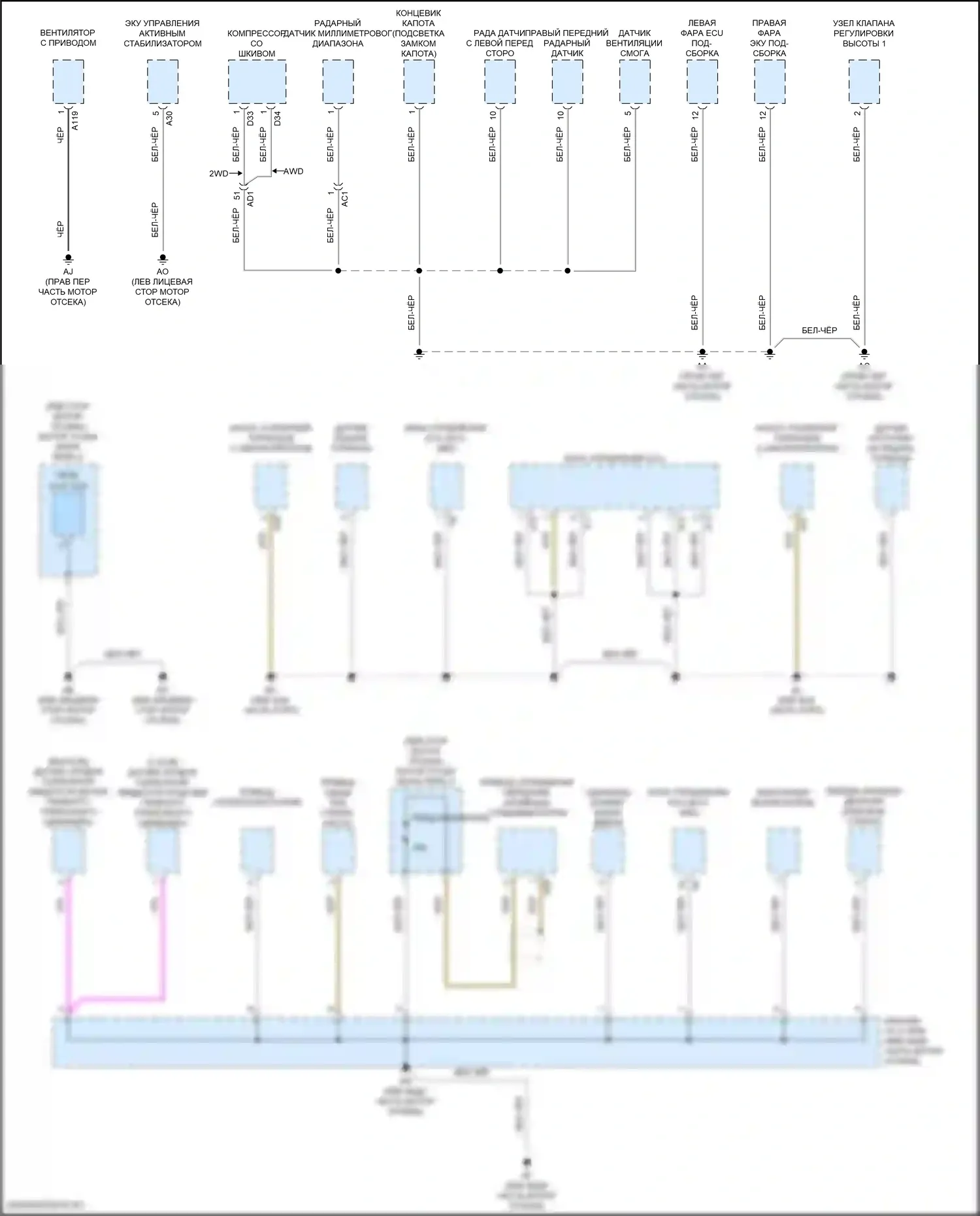 LS Lexus V рестайлинг (2021-2024): Электросхема точек подключения масс (1 из 9) 
