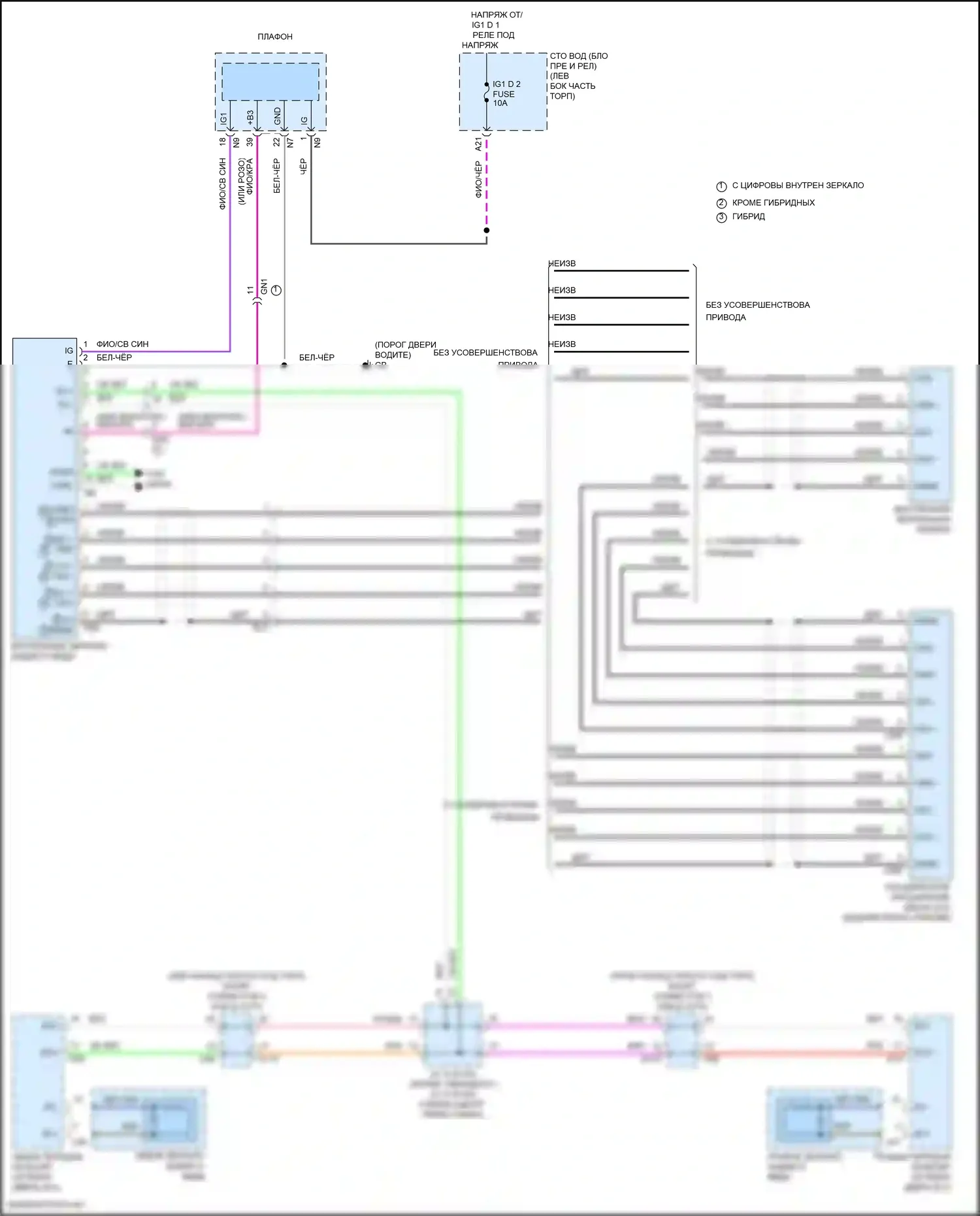 LS Lexus V рестайлинг (2021-2024): Электросхема управления зеркалами заднего вида 