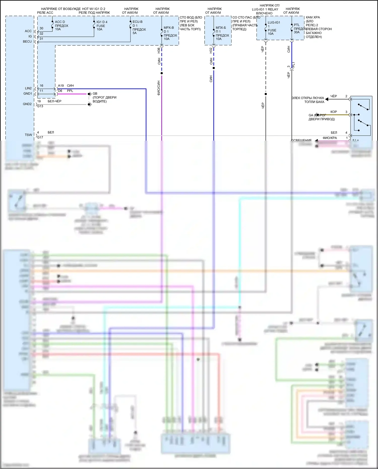 LS Lexus V (2017-2021): Электросхема устройства открытия и закрытия соединительной линии 