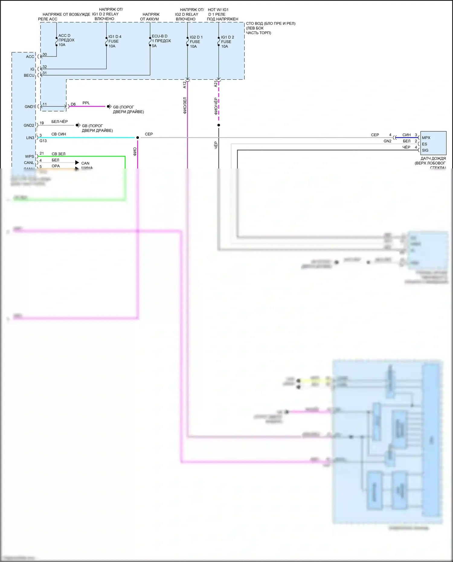 LS Lexus V (2017-2021): Электросхема передних дворников и омывателей (2 из 2) 