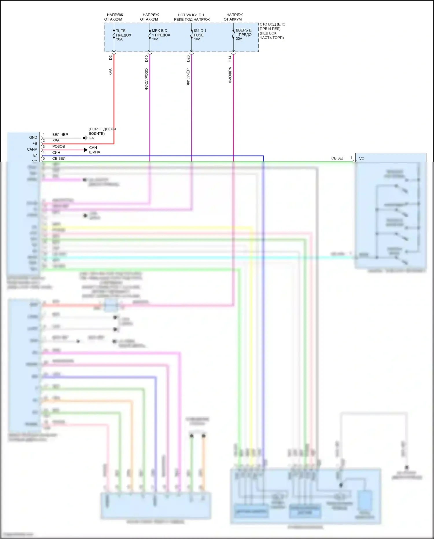 LS Lexus V (2017-2021): Электросхема наклона питания памяти и телескопического подключения питания 