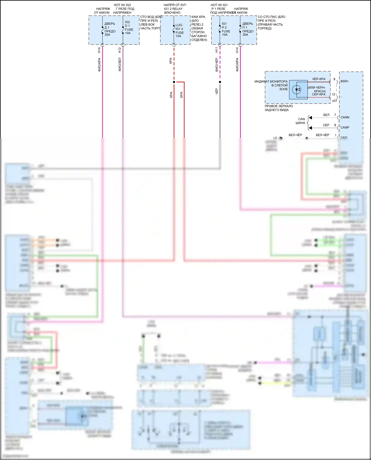 LS Lexus V (2017-2021): Электросхема мониторинга в слепой зоне 