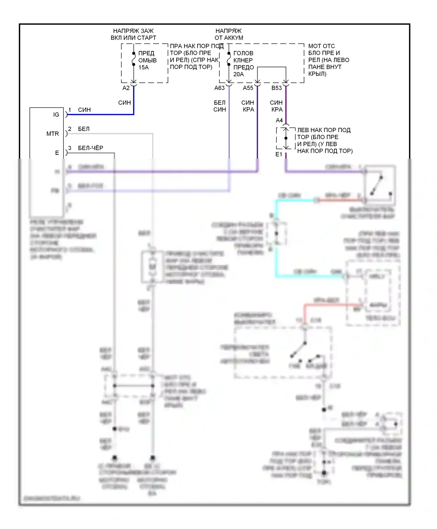 LX Lexus J100 рестайлинг (2002-2007): Электросхема омывателя фар 