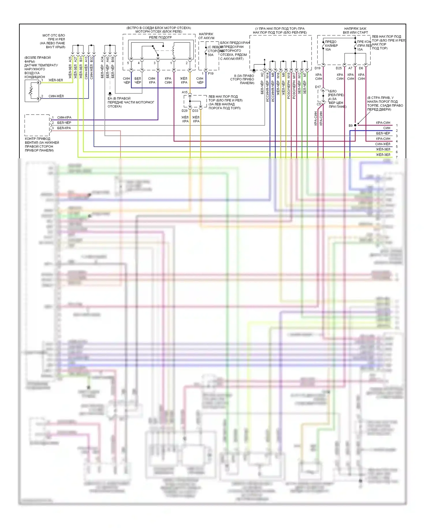 LX Lexus J100 рестайлинг (2002-2007): Электросхема климат контроля, спереди (1 из 2) 
