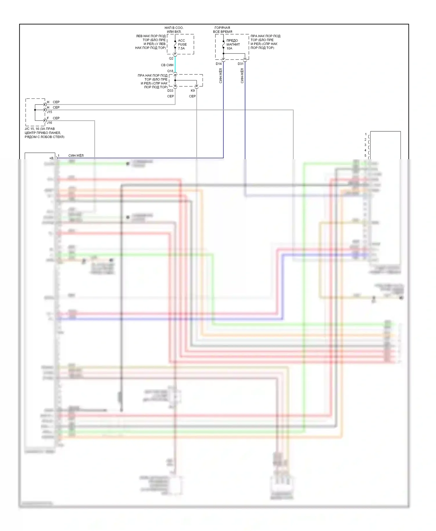 LX Lexus J100 рестайлинг (2002-2007): Электросхема магнитолы, без навигации (1 из 2) 